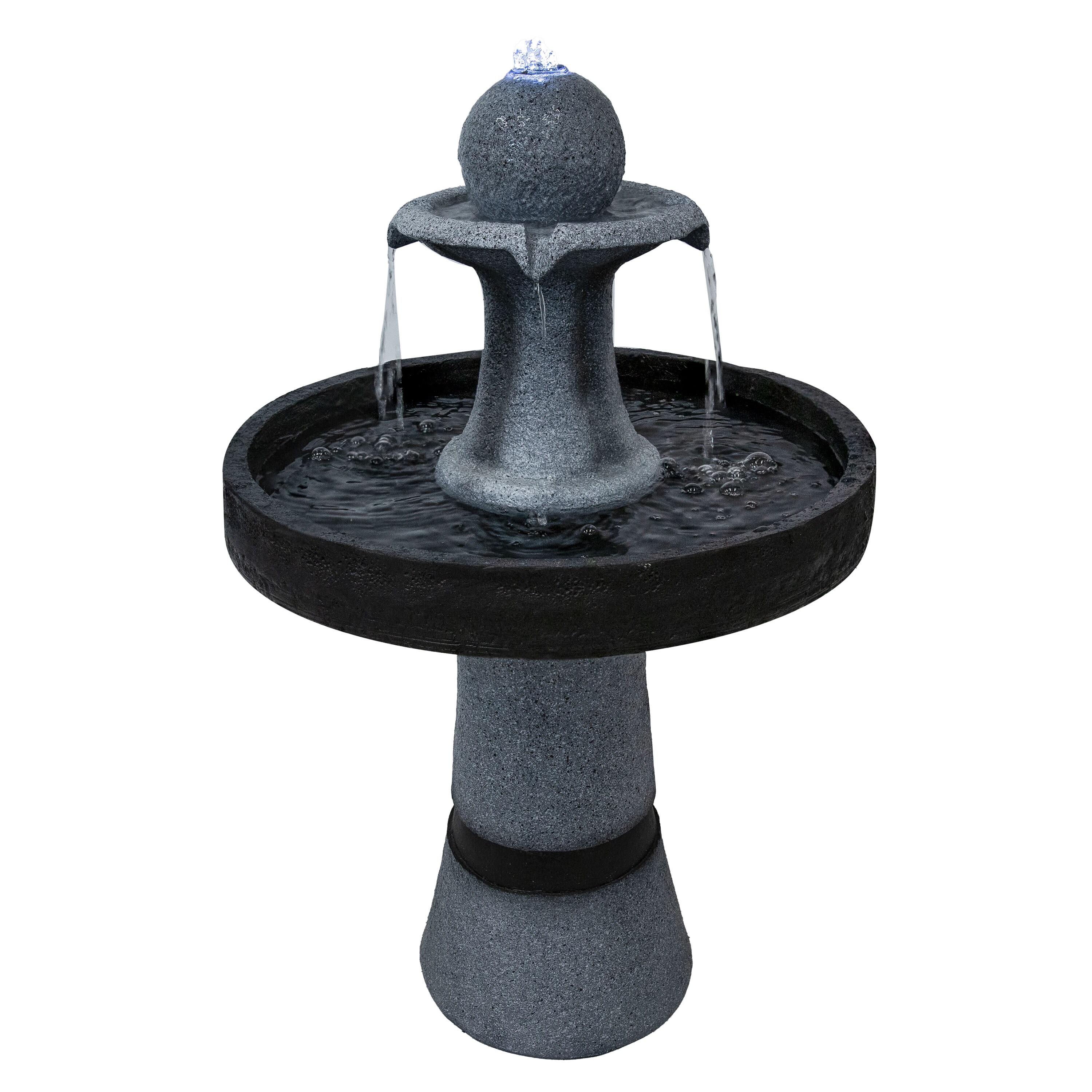 Contemporary Gray and Black Polyresin Outdoor Water Fountain with LED Light