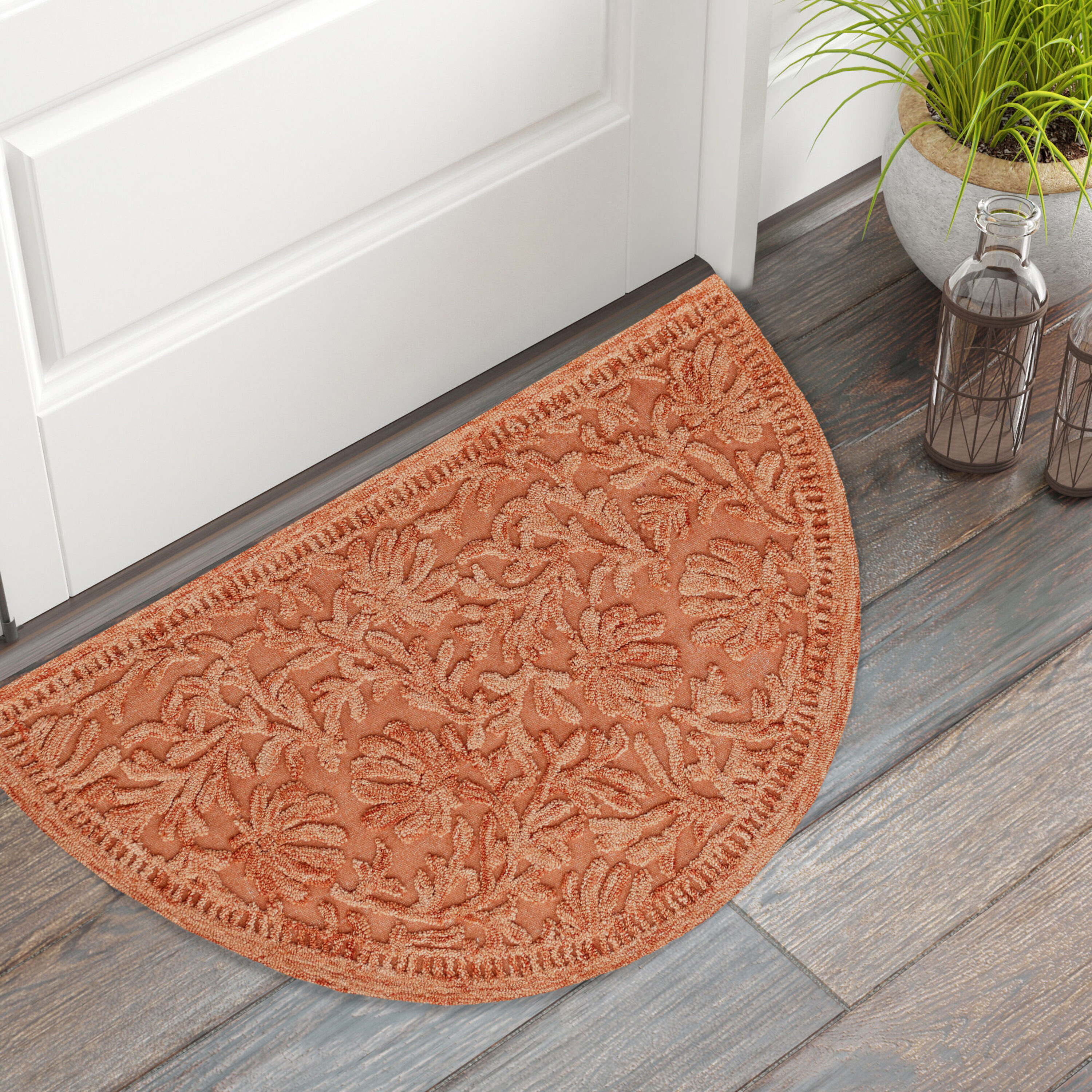 Polypropylene Half Round Pure Color Doormat Non Slip Semicircle Door Mat  for Bedroom Toilet Kitchen Entryway (Small, Brown)