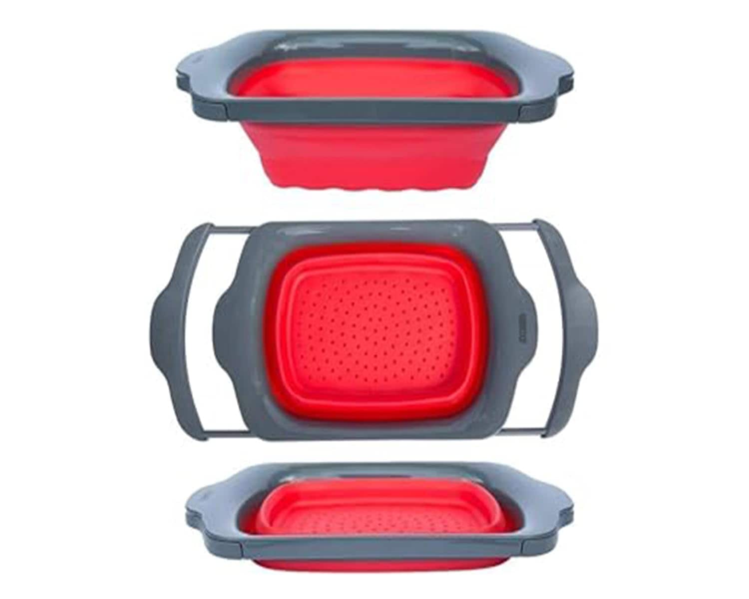SPACELEAD Collapsible Silicone Over-The-Sink Colander with Extendable Handles 6 Quart Heat Resistant Strainer for Pasta Fruit and Vegetables