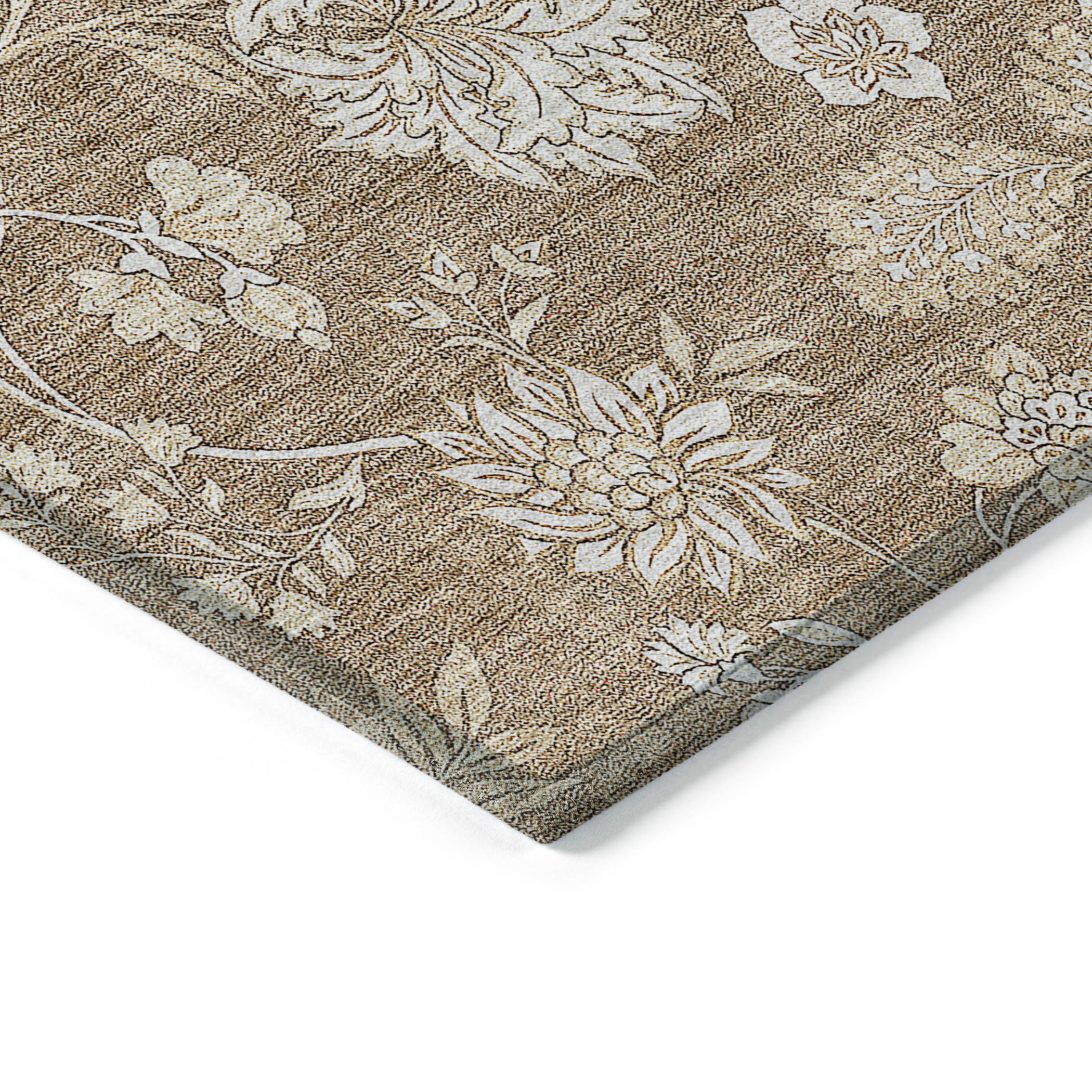Copper Floral Synthetic 5' x 7' Washable Area Rug