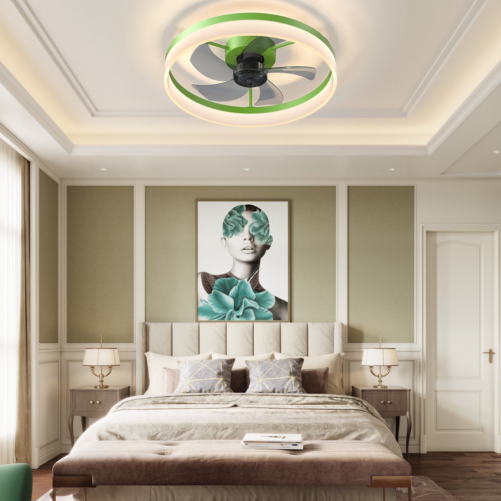 Tatayosi DJ-0120480 Green dimmable LED embedded thin modern ceiling fan with light