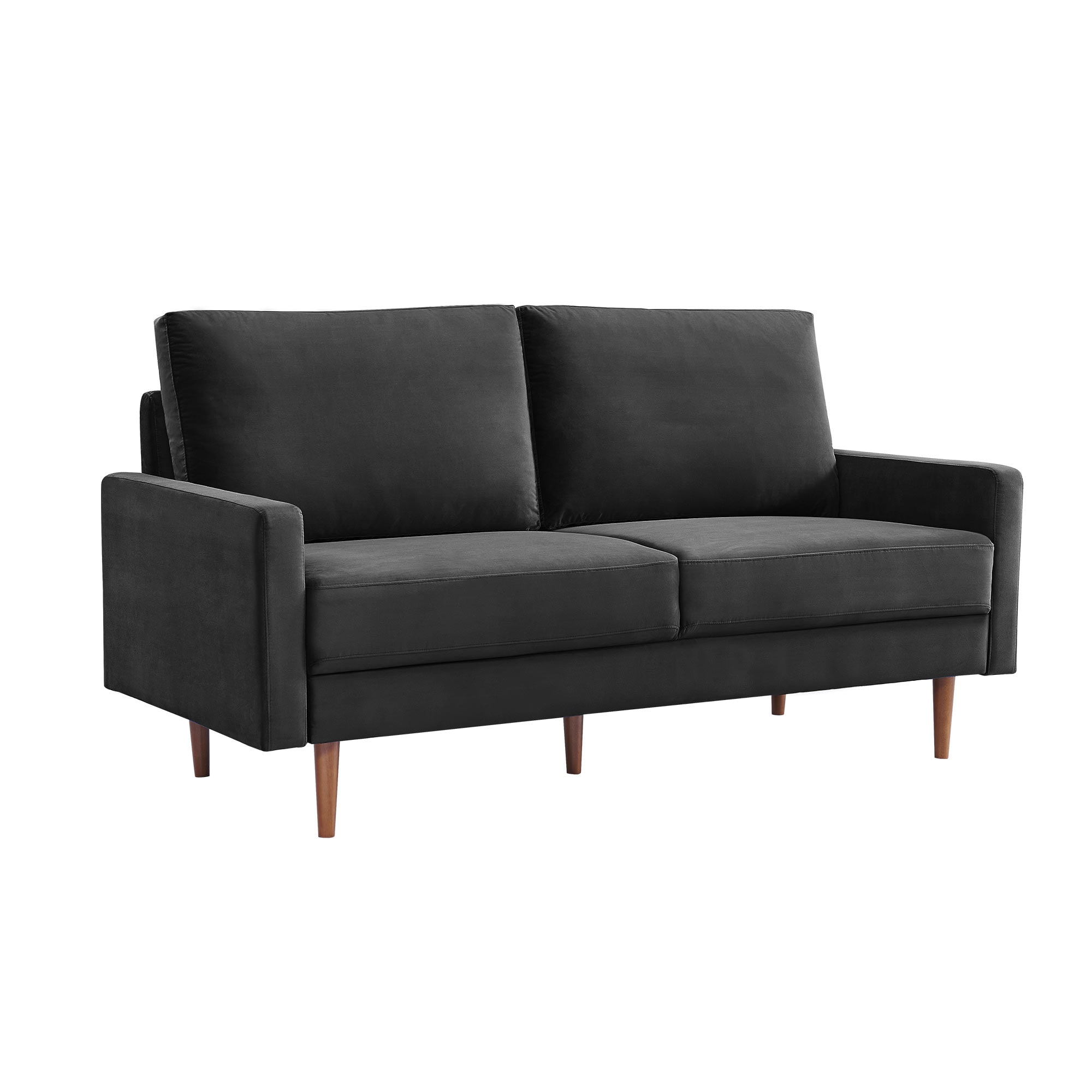 69 Inch Black Velvet Lawson Sofa with Wood Legs