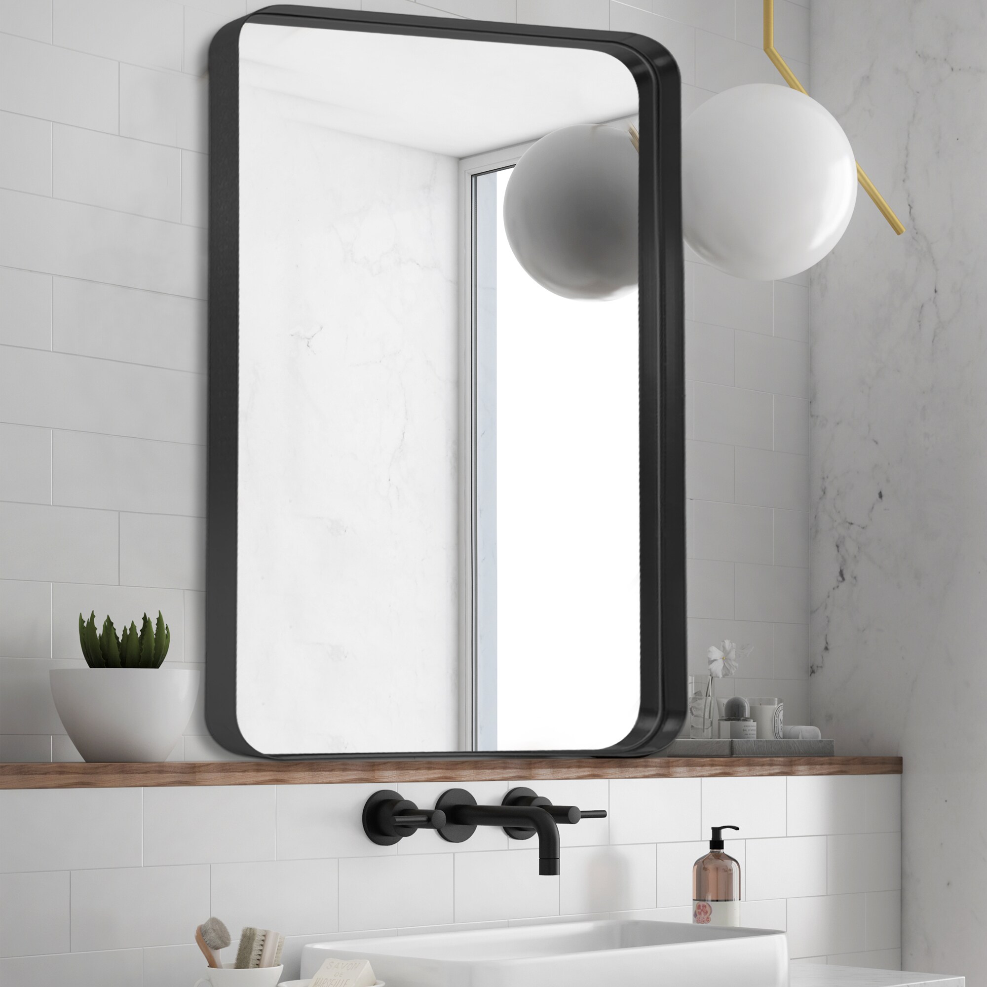 NeuType 31.5-in W x 31.1-in H Black Framed Wall Mirror in the