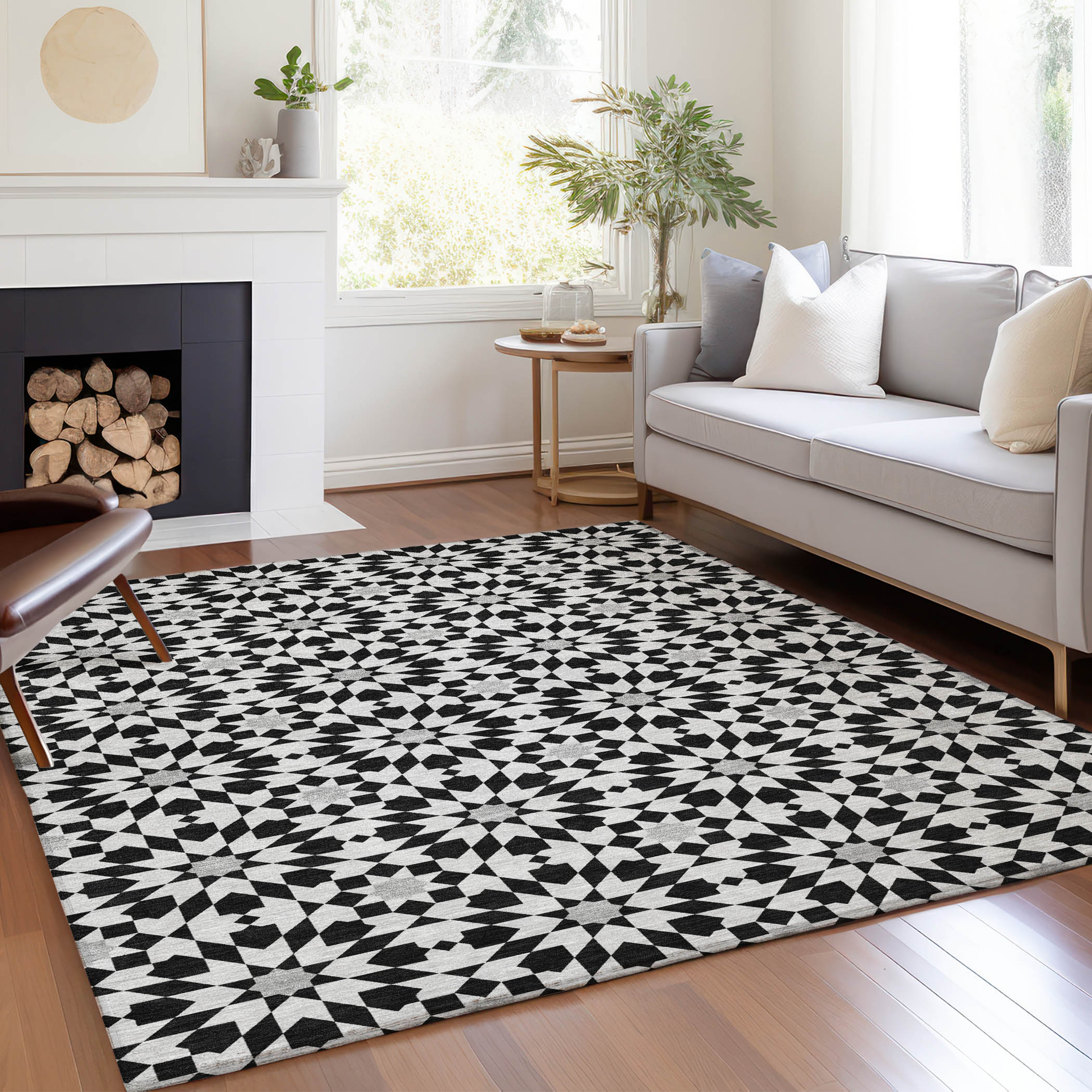 Addison Rugs ACN734BK5X8 Chantille ACN734BK 5 x 7 (ft) Polyester Black Rectangular Indoor/Outdoor Geometric Machine washable Area rug