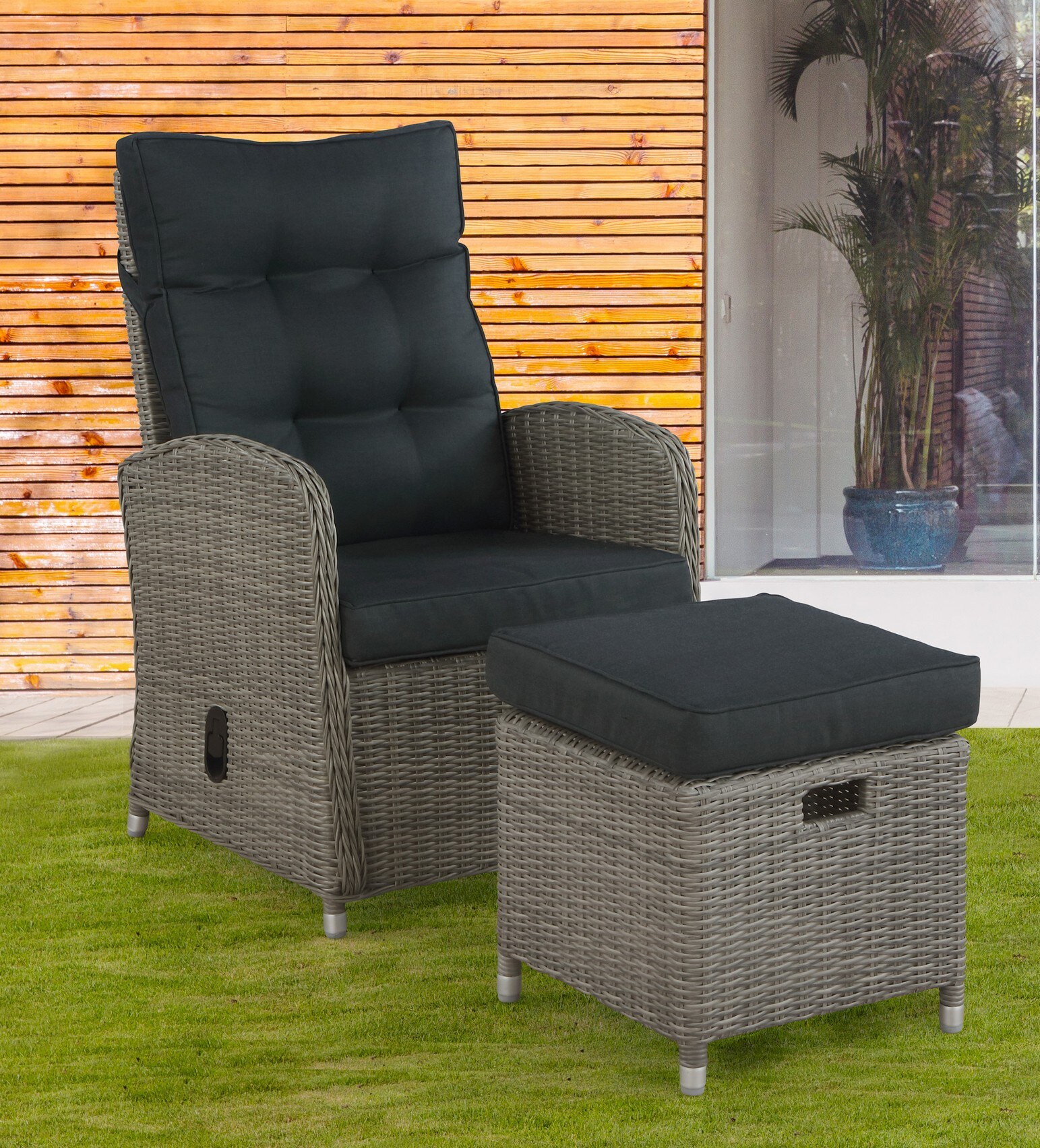 Gray Monaco 40'' All-Weather Wicker Outdoor Recliner with Ottoman