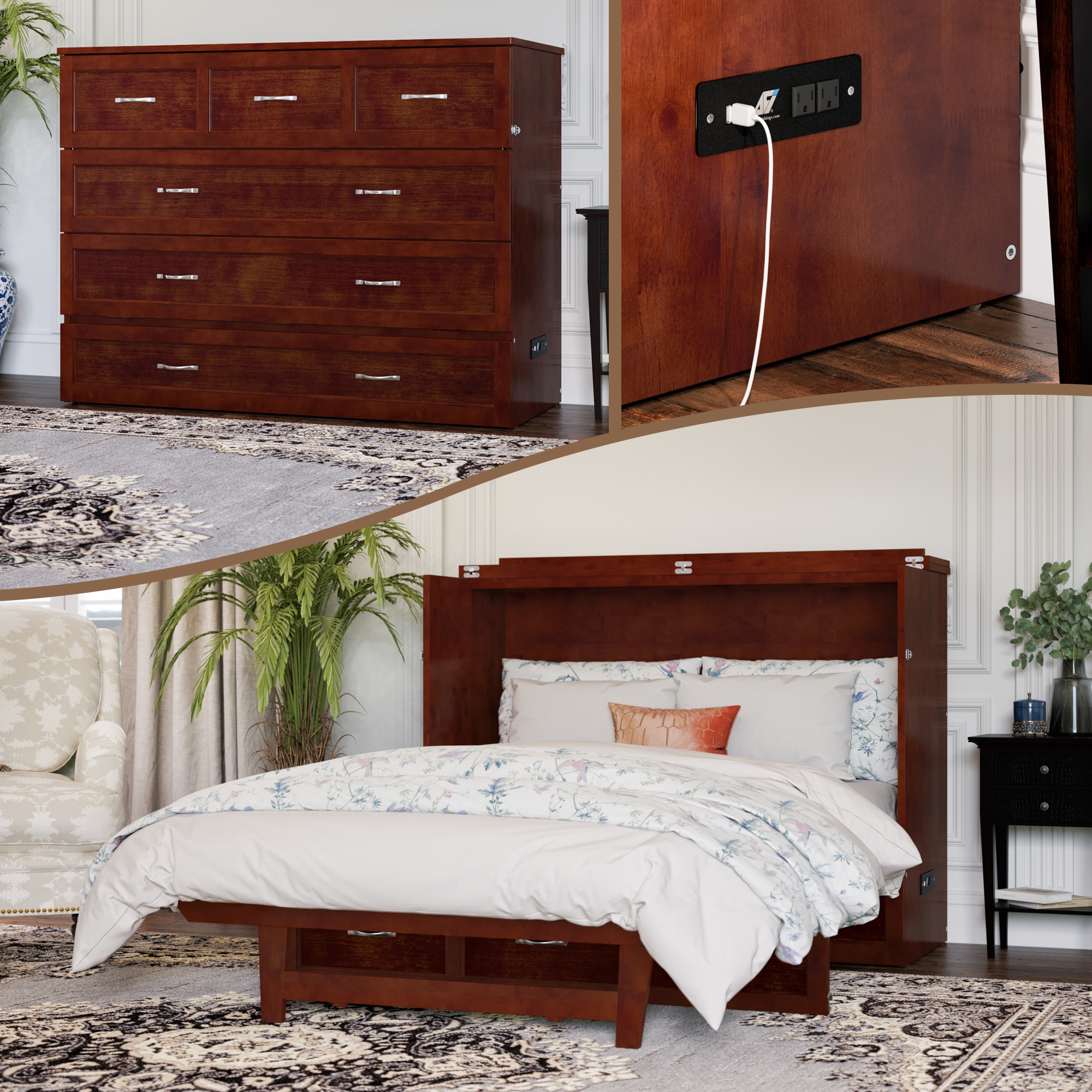 AFI Furnishings AC573144 Northfield Walnut Full Wood Murphy Bed with Storage