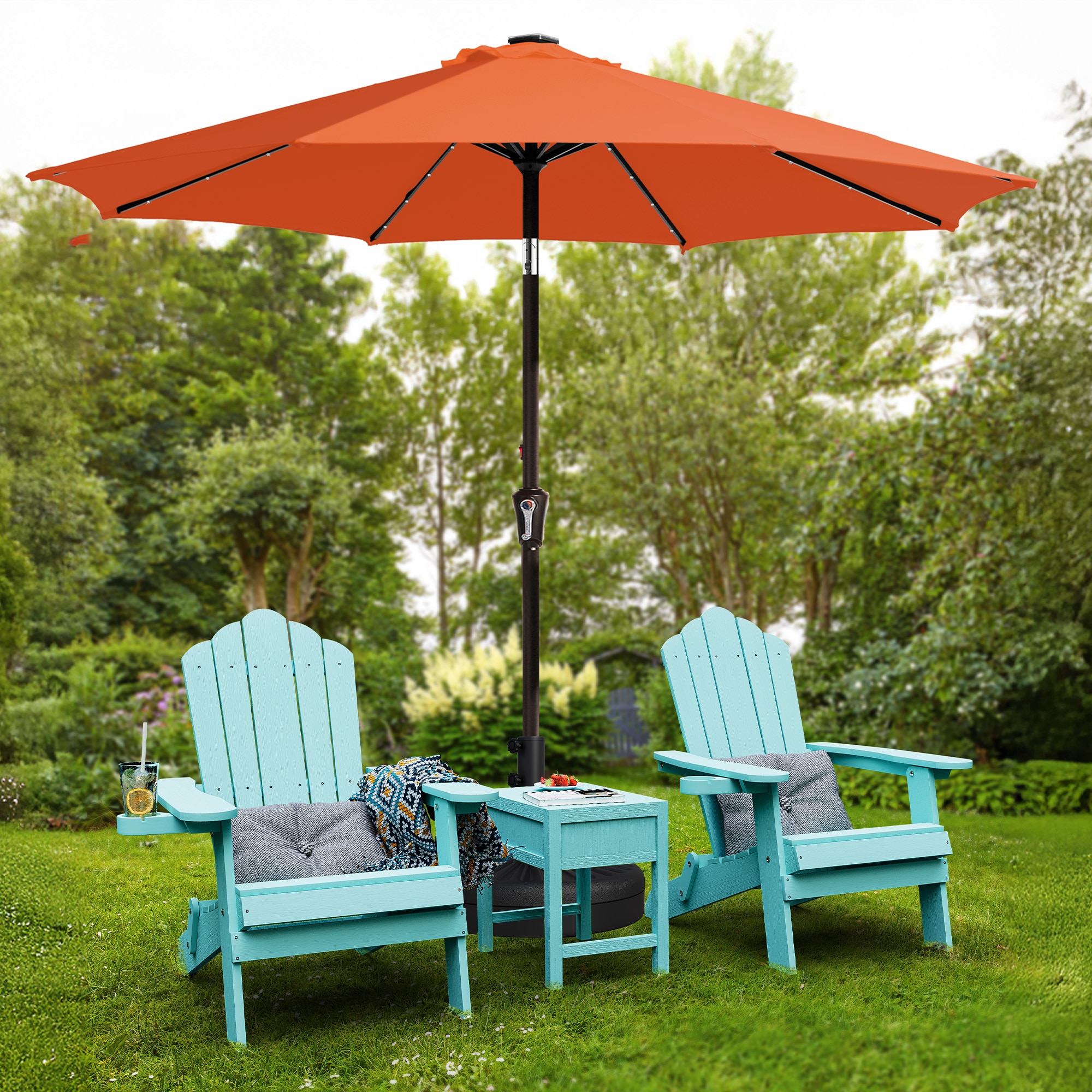 JEAREY JE-QTZZ+DEZ-10FT-OR 9-ft Steel Orange Crank Market Patio Umbrella with Lights
