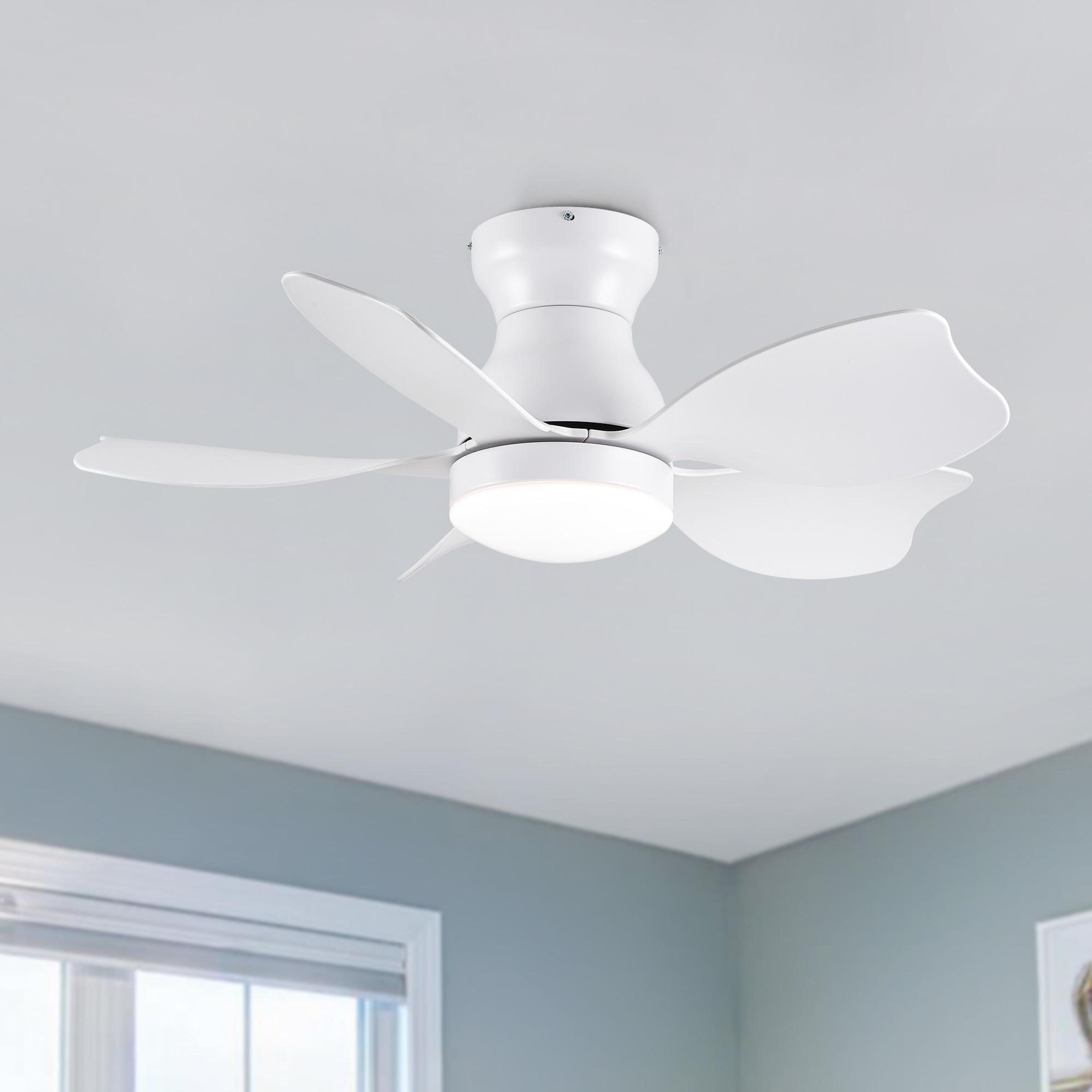 Bayfeve BFYH-3341-CF Adjustable Speed 30-in Color-Changing Integrated LED Outdoor Flush Mount White with ABS Blades Ceiling Fan With Light and Remote ( 5 -Blade )