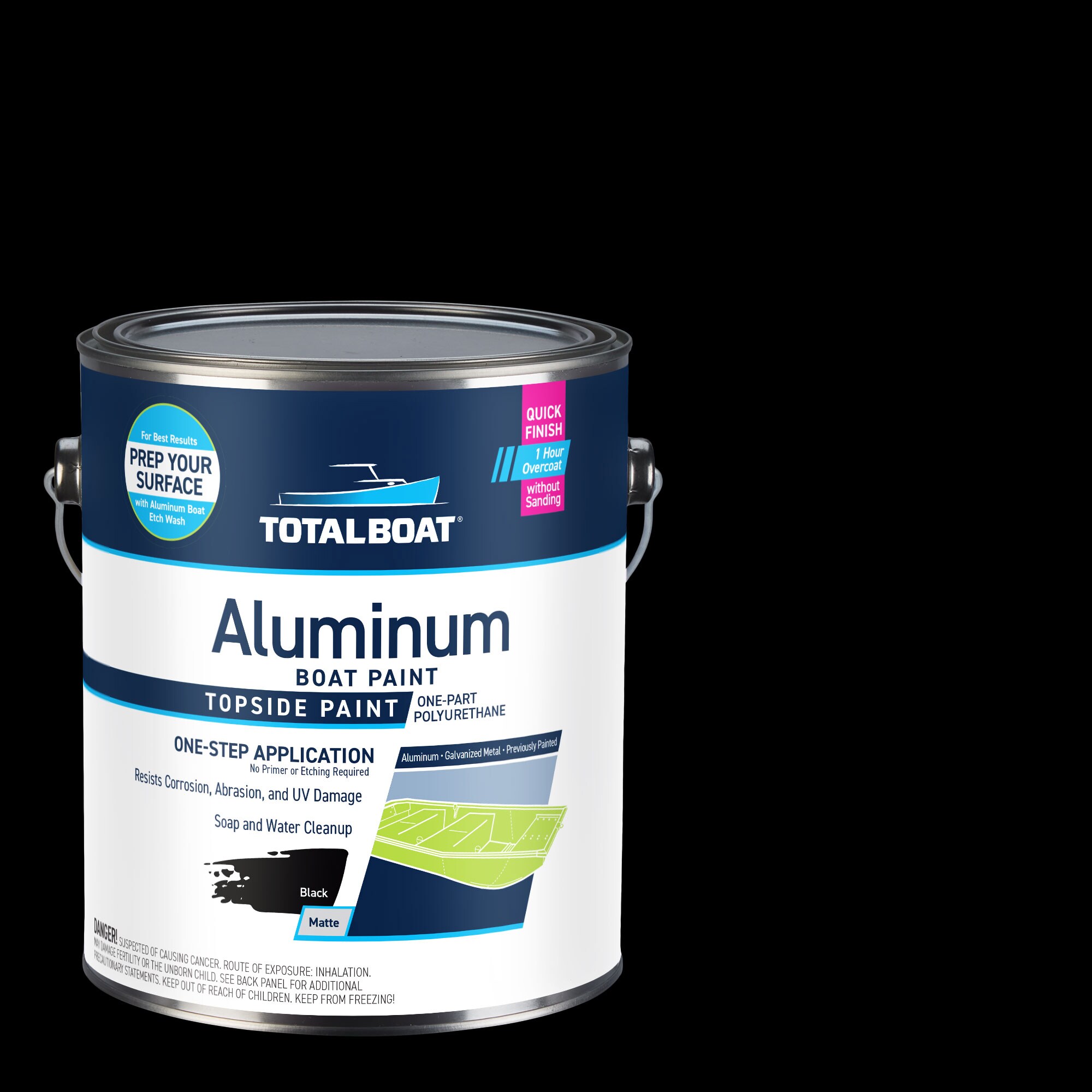 TotalBoat 520633 Aluminum Boat Paint Topside Paint Matte Black Water-based Marine paint ( 1-gallon )