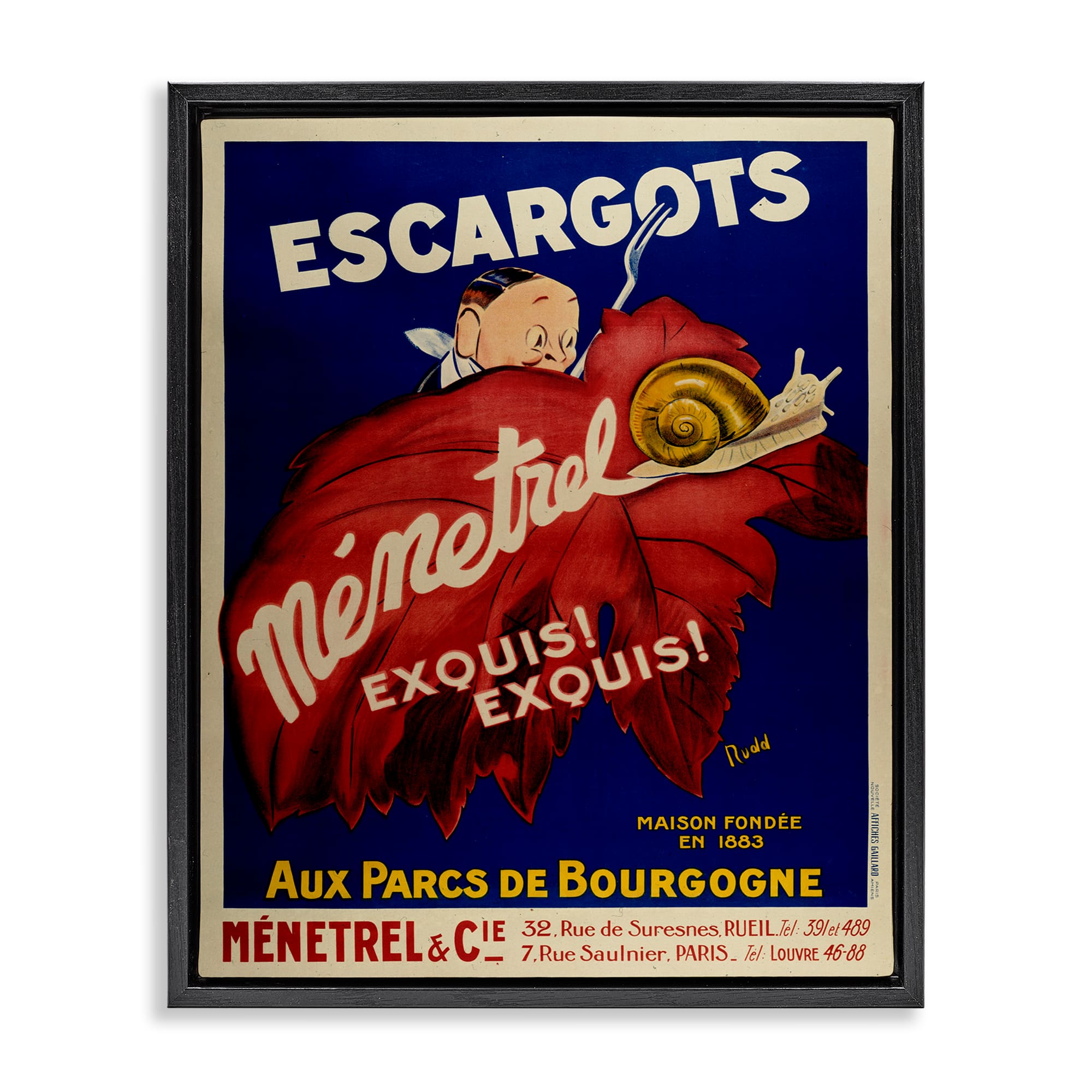 Stupell Industries BT-378-FFB-24X30 Vintage Escargots Advertisement Black Framed Floater Canvas Wall Art By Marcus Jules 25 x 31