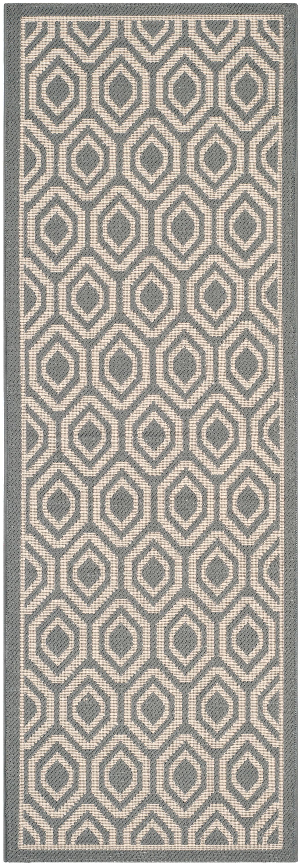 Safavieh CY6902-246-27 Courtyard Massy 2 x 7 (ft) Loomed Polypropylene Anthracite/Beige Rectangular Indoor/Outdoor Geometric Runner rug