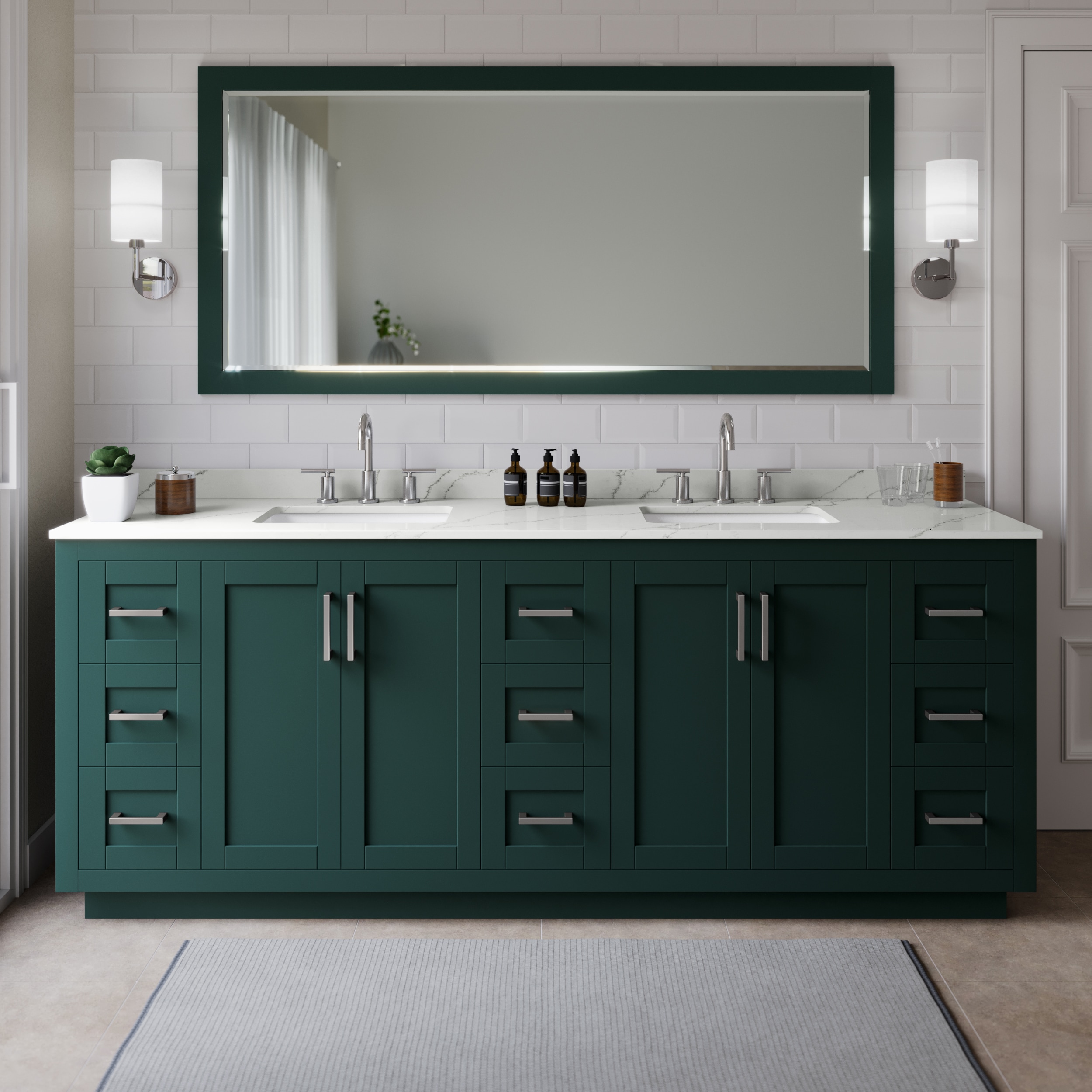 Wyndham Collection WCF292984DGEGTUS3M70 Miranda 84-in Green Undermount Double Sink Bathroom Vanity with Giotto Quartz Top (Mirror Included)