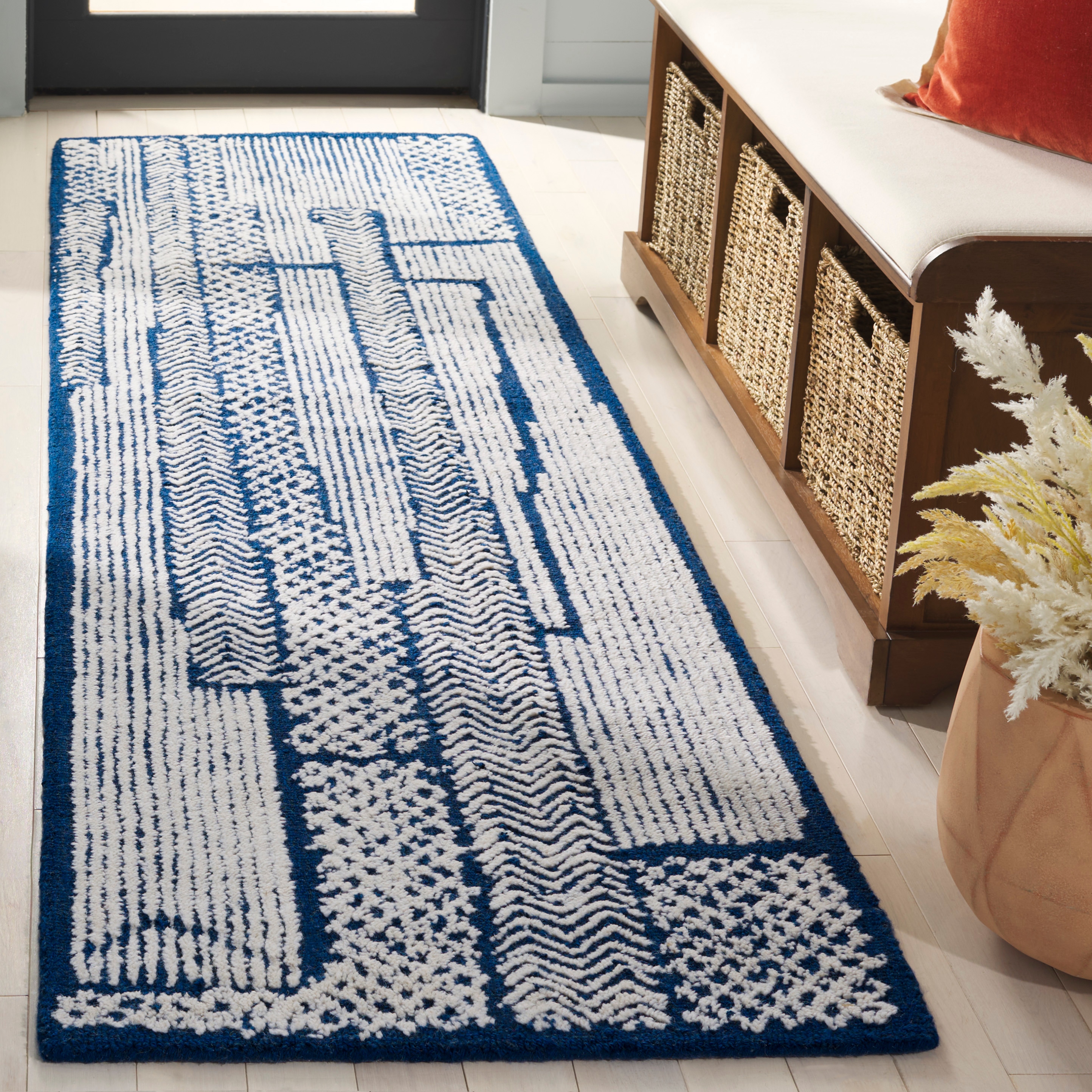 Abstract 776 Ivory/Navy Contemporary 2ft-3in x 8ft Runner Rug