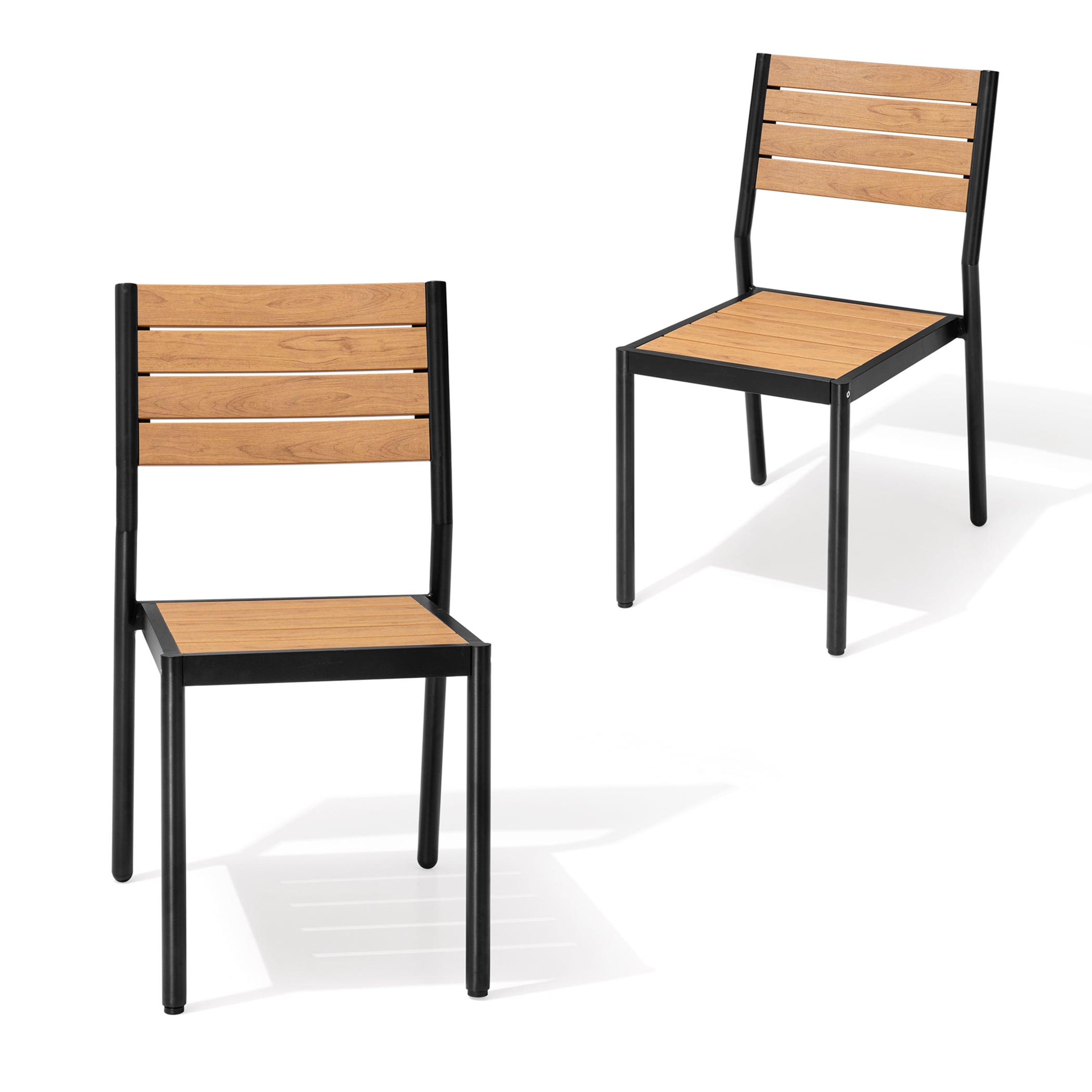 Crestlive Products CL-DC037BRN-2 2pcs Outdoor Plastic Wood Dining Chair Set Set of 2 Brown Metal Frame Stationary Dining Chair with Brown Mesh Seat