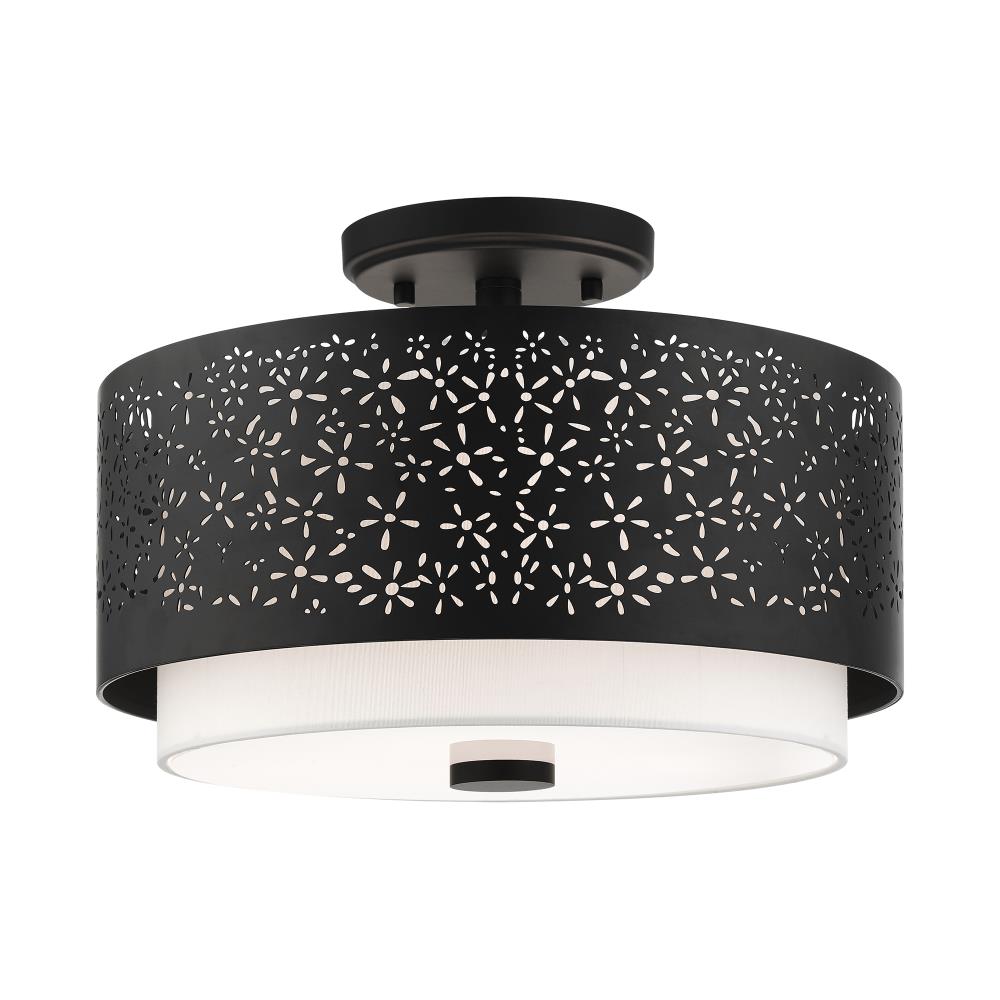 Noria Organic Black Steel 3-Light Semi-Flush Drum Mount