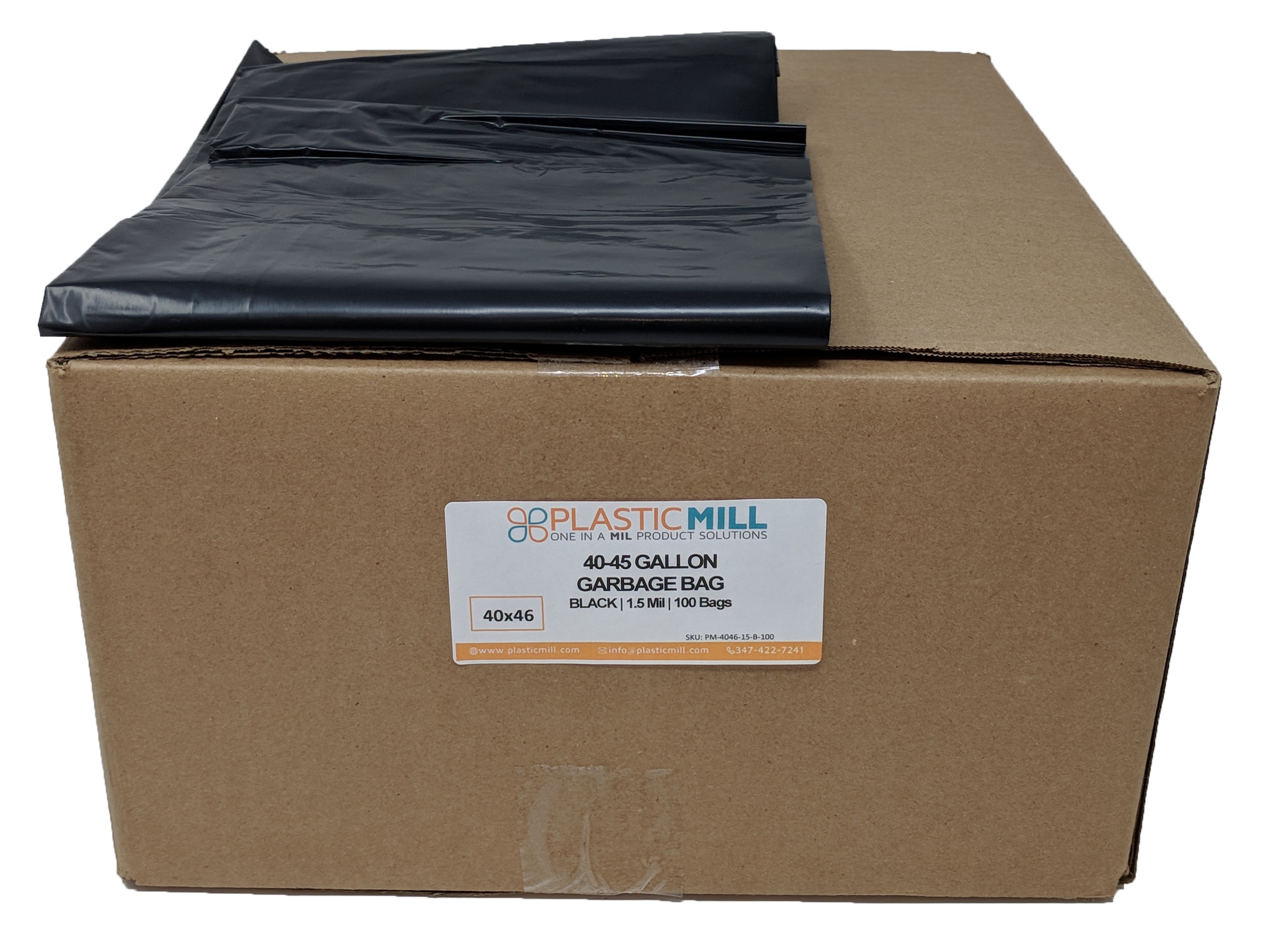 PlasticMill PM-4046-15-B-100 42-Gallons Black Outdoor Plastic Can Trash Bag 100 -Count