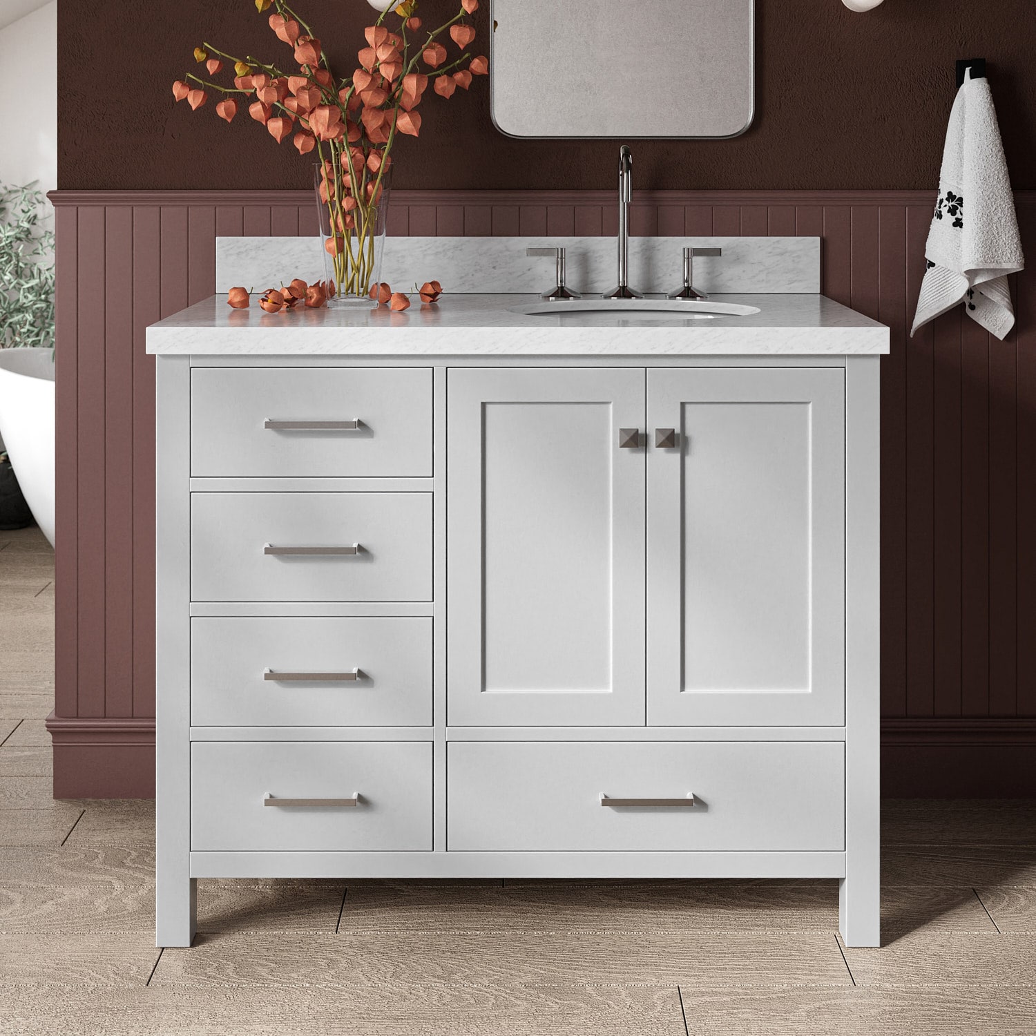 ARIEL A043S-R-VO-GRY Cambridge 43-in Gray Undermount Single sink Bathroom Vanity with Carrara White Marble Natural marble Top