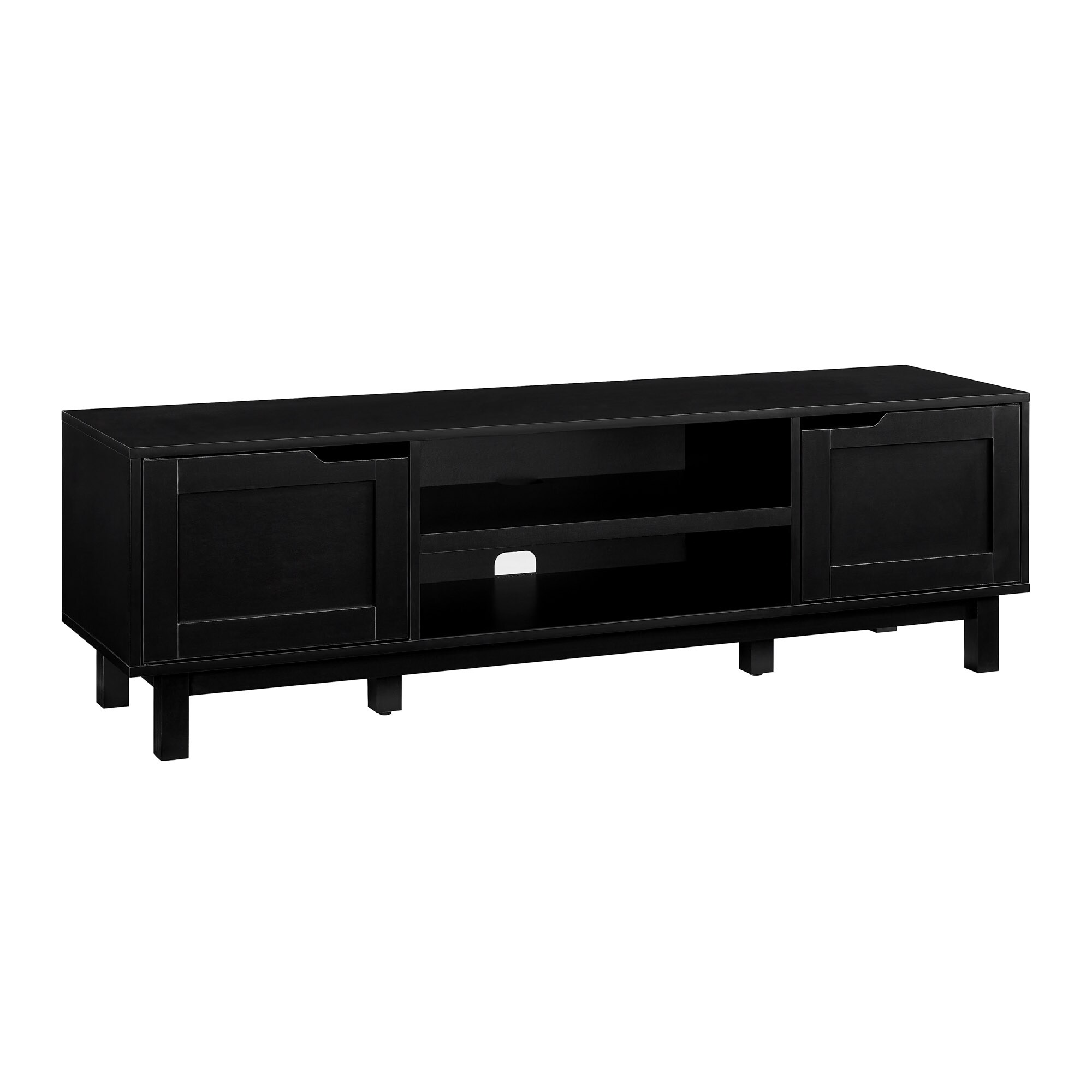 Tatayosi XH-5P168960 65 Inch Solid Black TV Stand with 2 Doors and Open Storage for Modern Spaces