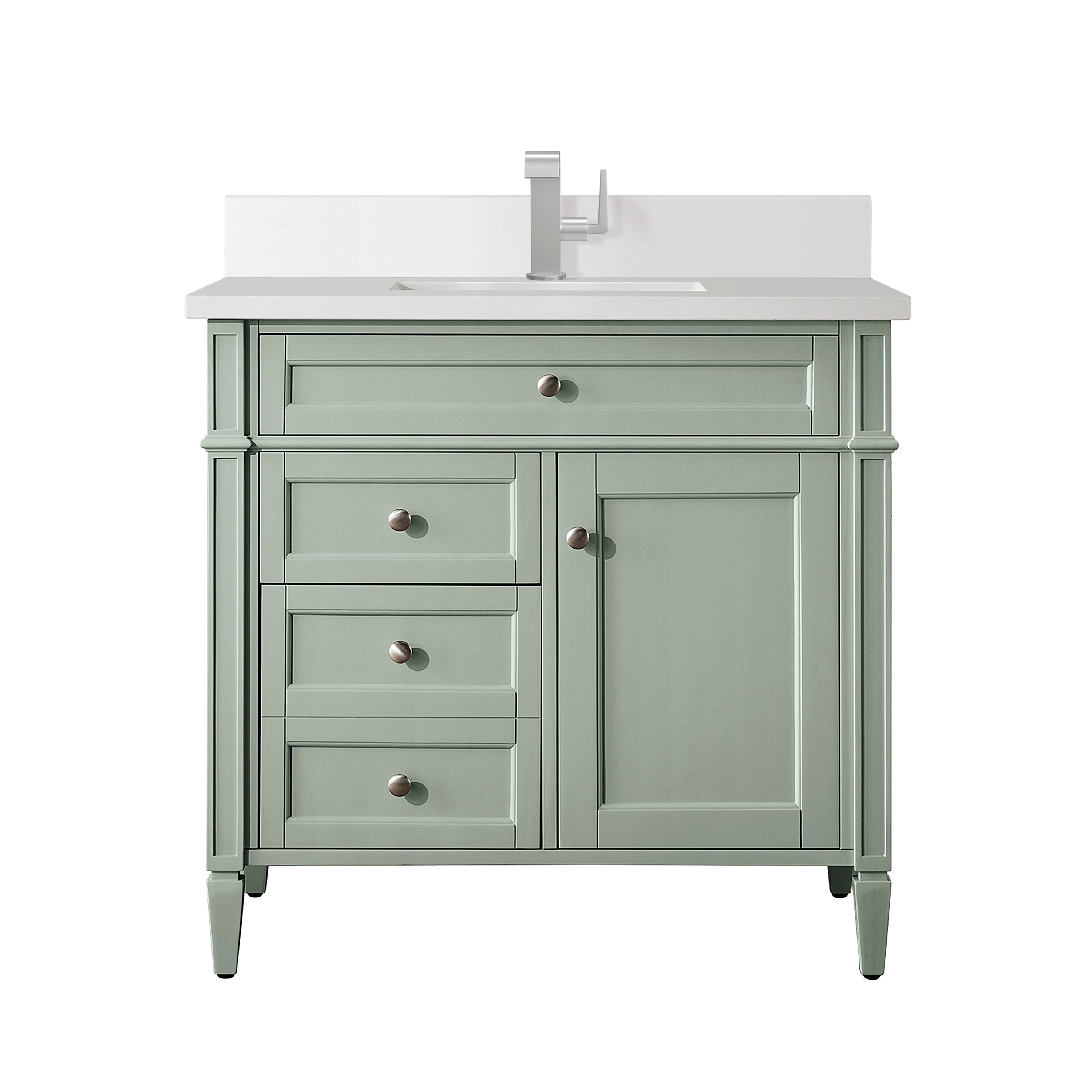 James Martin Vanities 650-V36-SGR-1WZ Brittany 36-in Sage Green Undermount Single Sink Bathroom Vanity with White Zeus Quartz Top