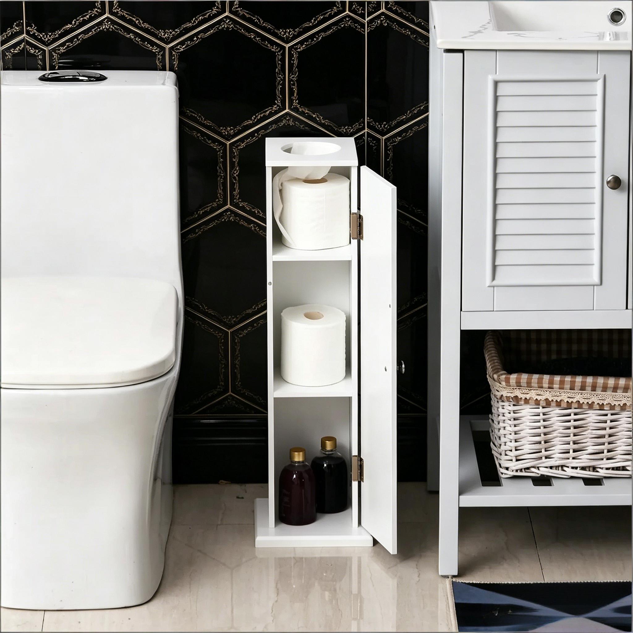 LUXEYARD Small Toilet Paper Cabinet Bathroom Corner Cabinet with Doors ...