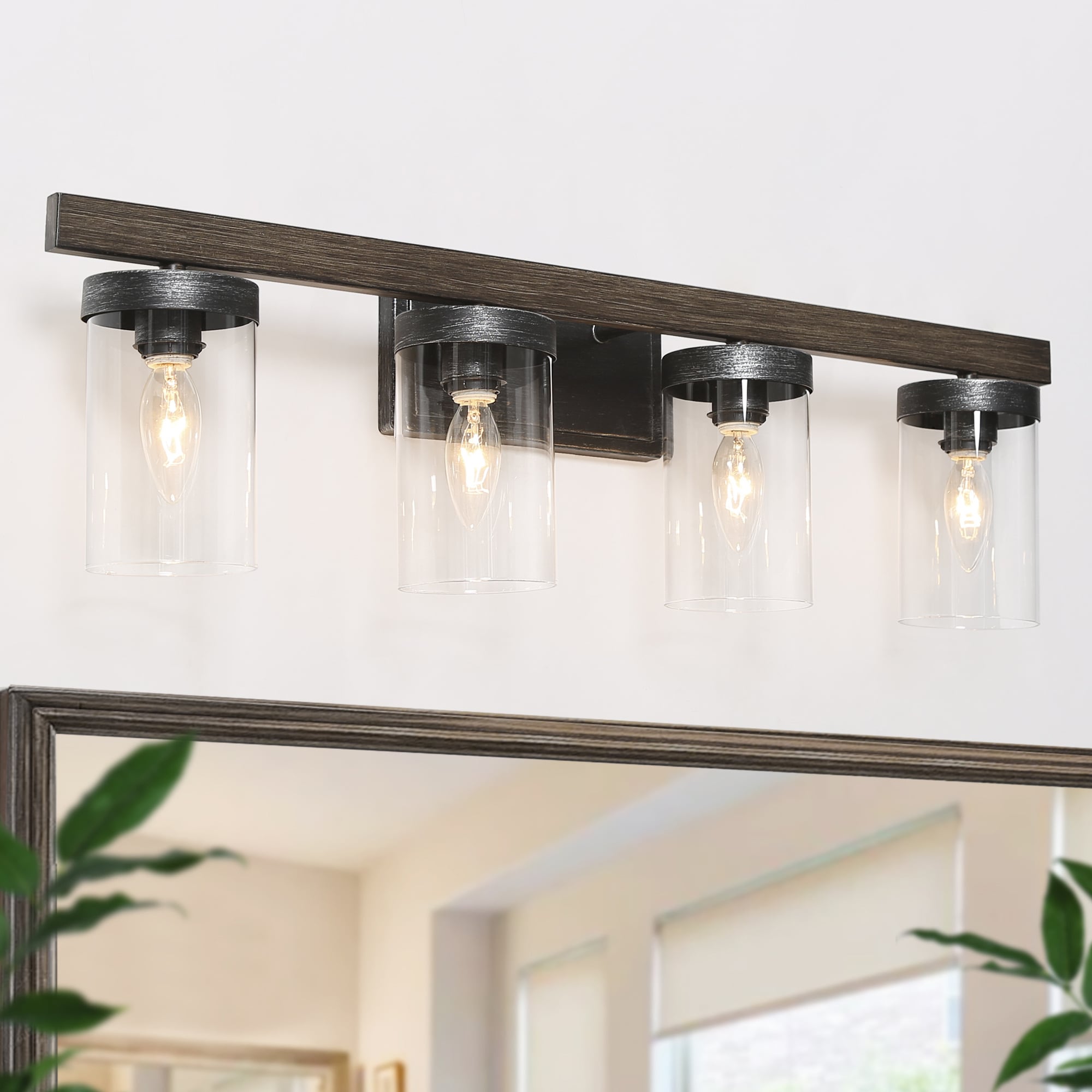 LNC NFIJRILWS456307 Lapps 28-in 4 -Light Distressed Brown Farmhouse Vanity light bar