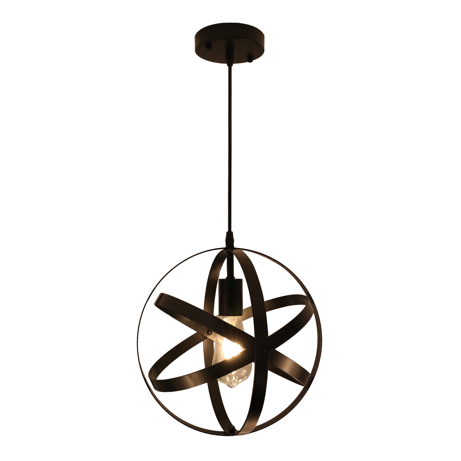 LamQee 06FTL0172ABK Black Industrial Globe Medium Hanging Pendant light