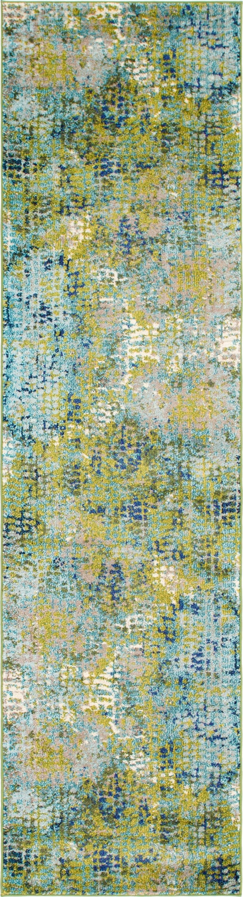 Unique Loom 3142278 Bondi Chromatic 3 x 10 (ft) Loomed Polypropylene Green/Blue Rectangular Indoor Abstract Bohemian/Eclectic Runner rug