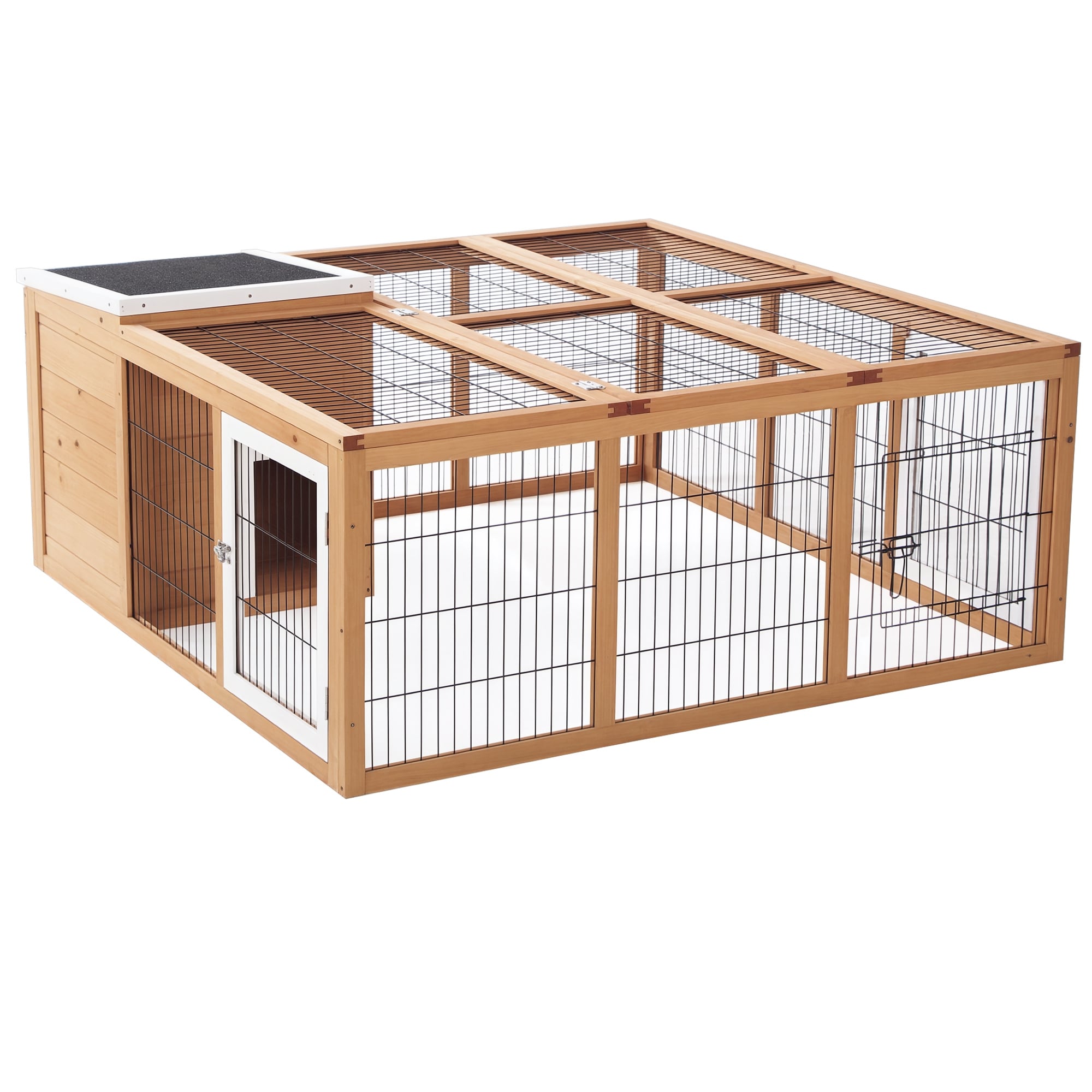 PawHut D51-194 Rabbit Hutch Bunny Cage with Openable Main House Indoor Outdoor Waterproof Rabbit House Guinea Pig Cage for Small Animals with Three Ventilation Doors Natural