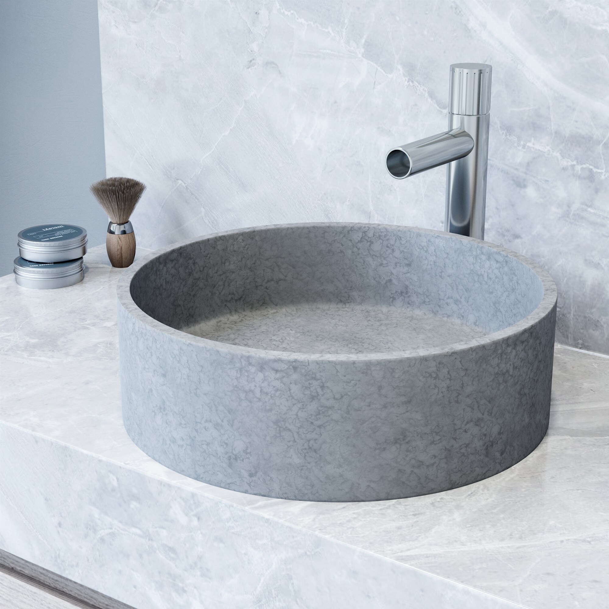 VIGO Concreto Stone Gray Concrete Vessel Round Modern Bathroom Sink (15 ...