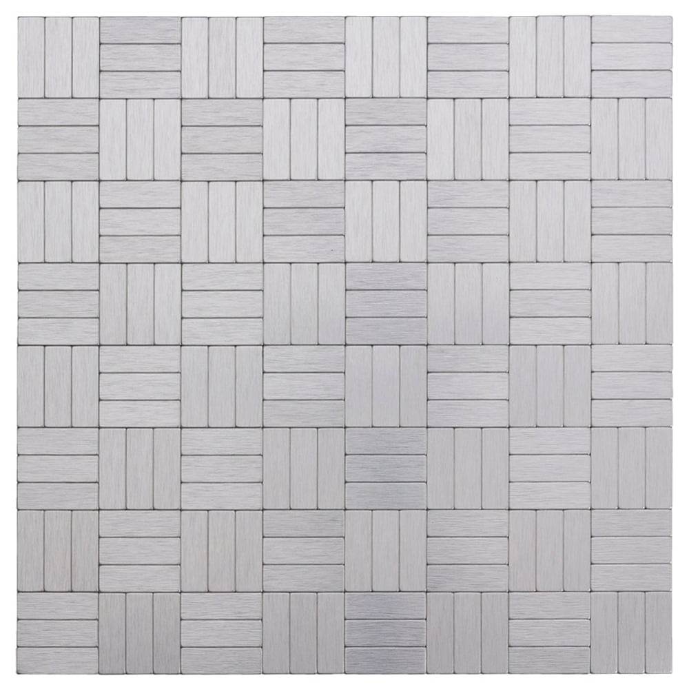 Peel&Stick Mosaics Peel & Stick Peel and Stick Stainless Steel Block 12 x 12 Metallic Metal Linear Peel-and-Stick Wall Tile - Each