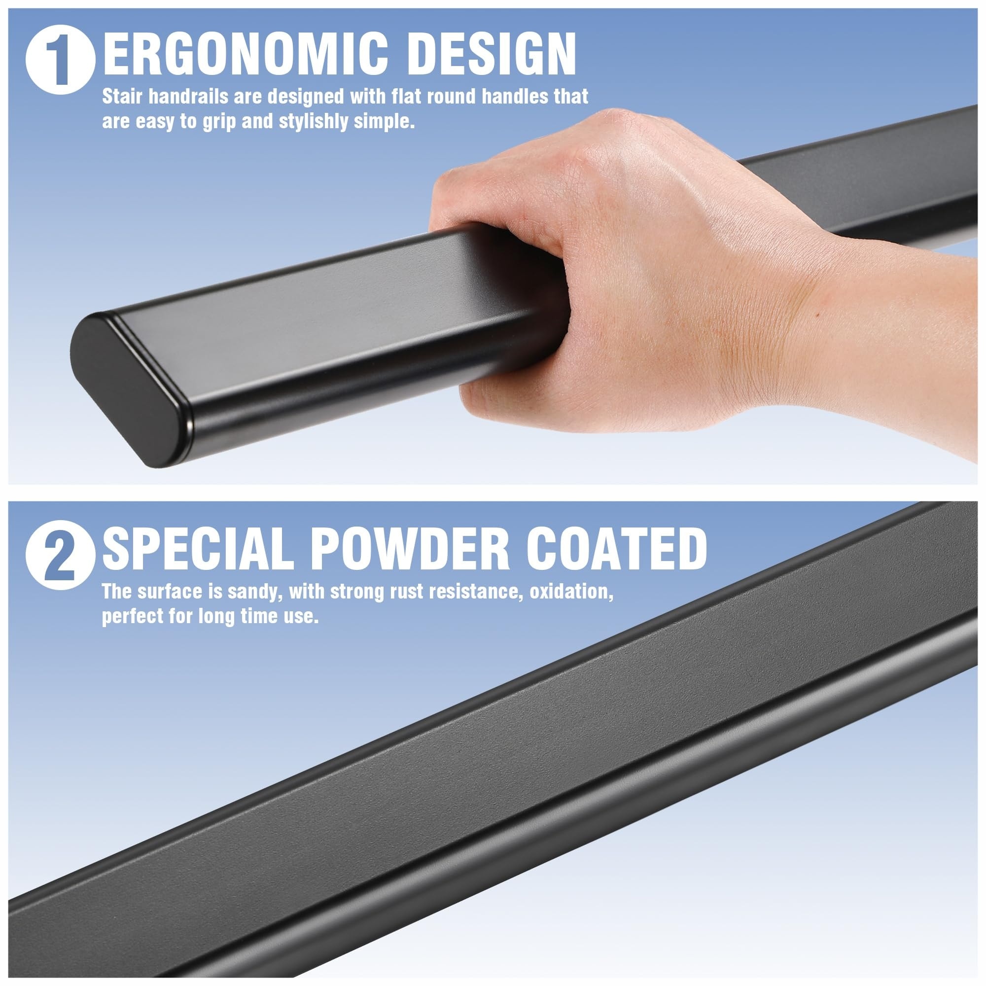 Etokfoks Aluminum Stair Handrail 3 ft 12 ft Black Powder Coated 1 Pack ...