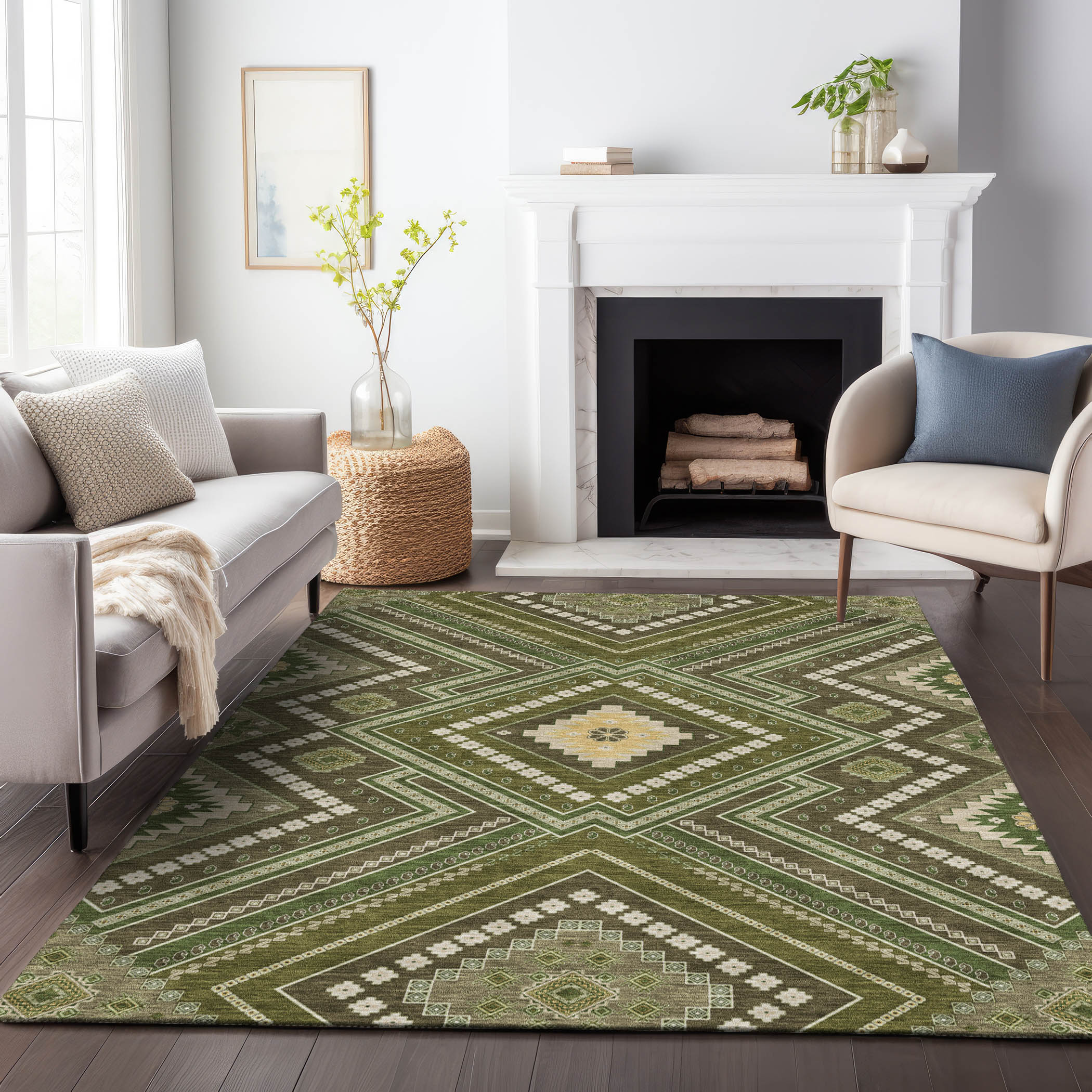 Addison Rugs ACN1010OL30X46 Chantille ACN1010OL 2 x 3 (ft) Polyester Olive Rectangular Indoor/Outdoor Geometric Machine washable Area rug
