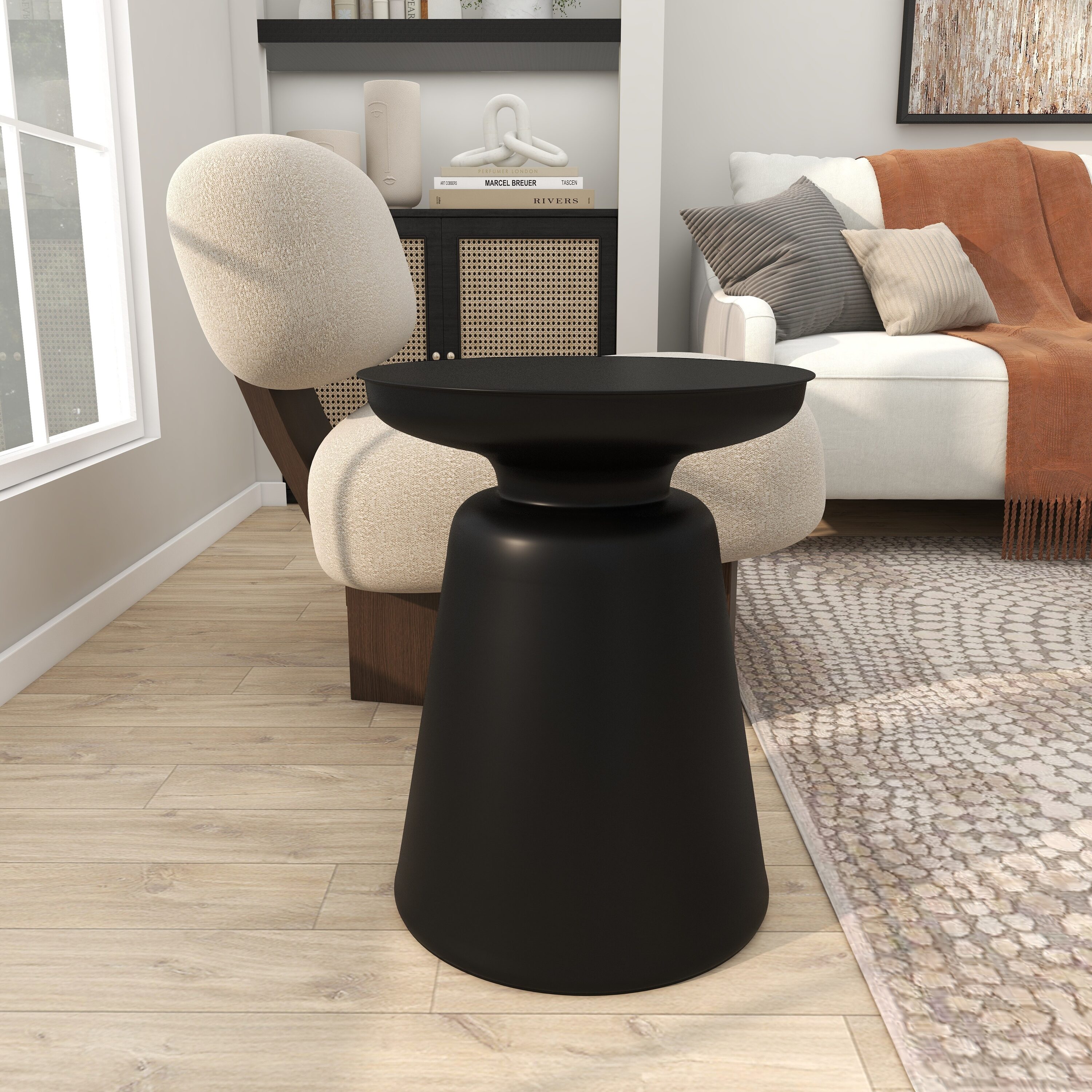Grayson Lane 820339 15-in W x 19-in H Black with Bell Shaped Base Metal Round Modern End Table