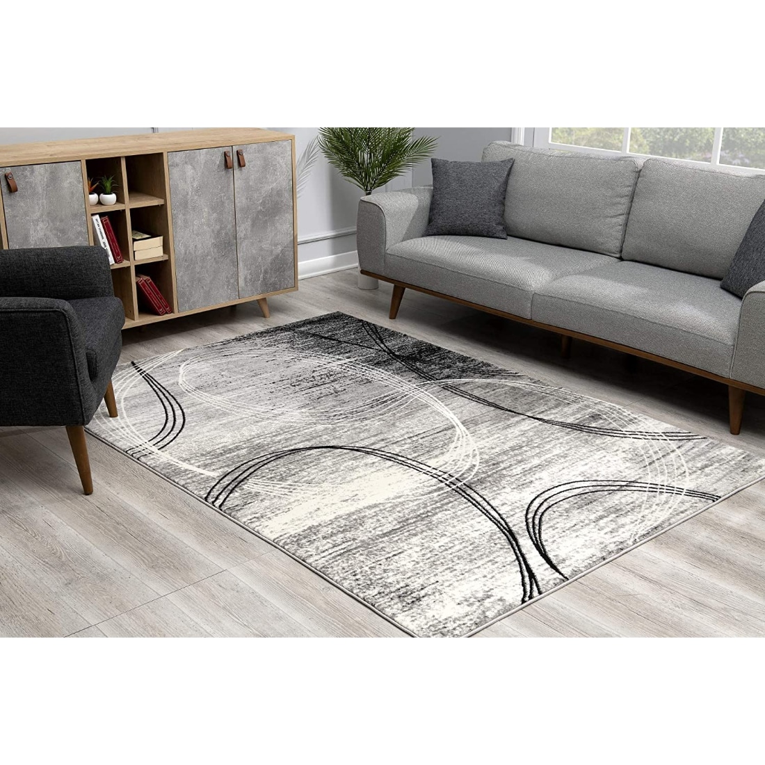 HomeRoots 4000393863 3 x 5 (ft) Loomed Olefin Grey Rectangular Indoor Abstract Area rug