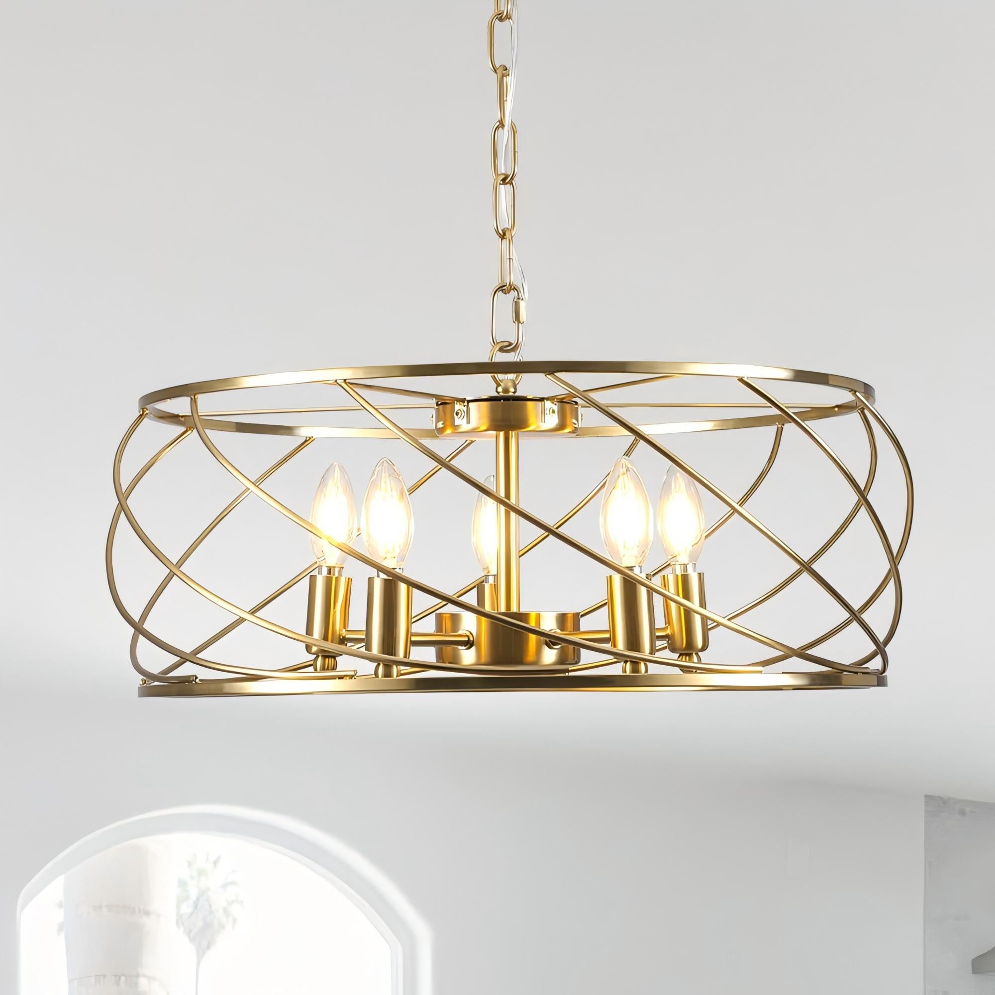 Oaks Decor BD4077OKEL-G Euphoria 5 -Light Brushed Gold Modern/contemporary Cage For Use in Bedrooms, Dining Rooms, Foyers, Kitchens, Living Rooms Chandelier