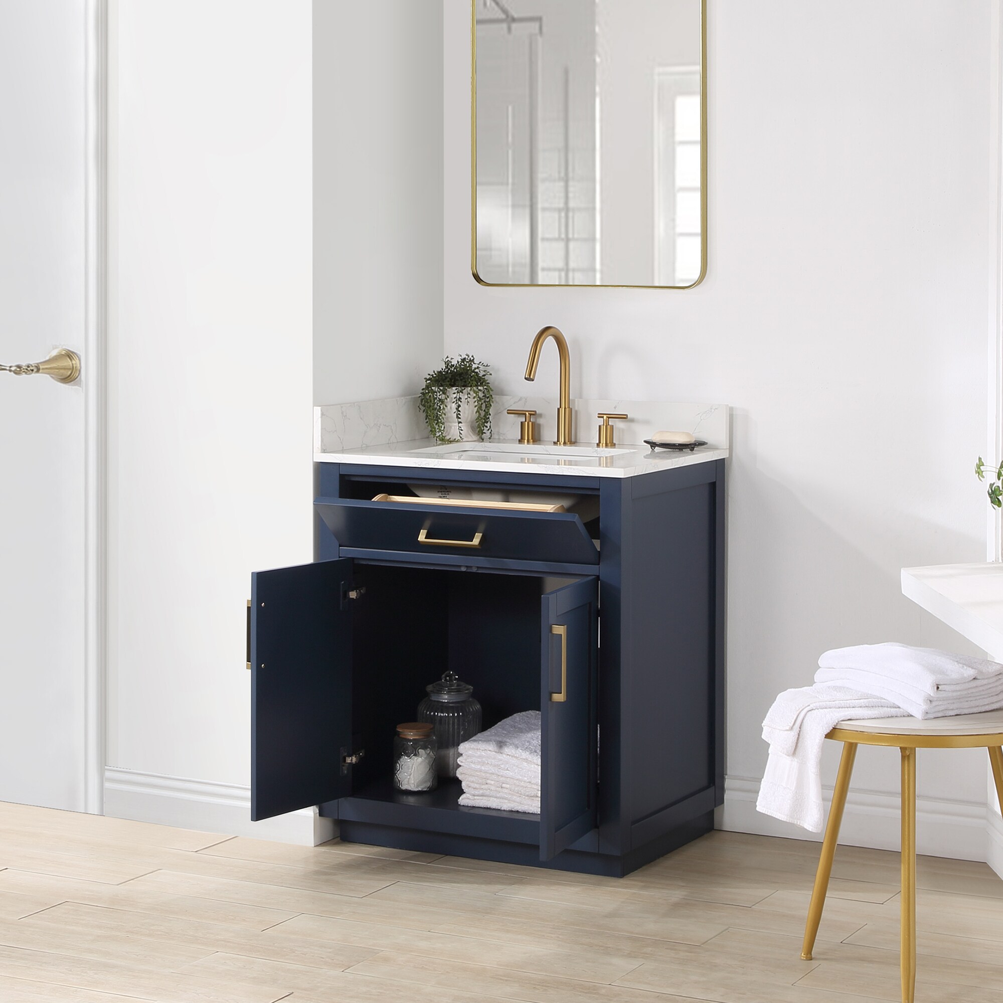 Gavino 30" Royal Blue Wood Vanity with Composite Stone Top