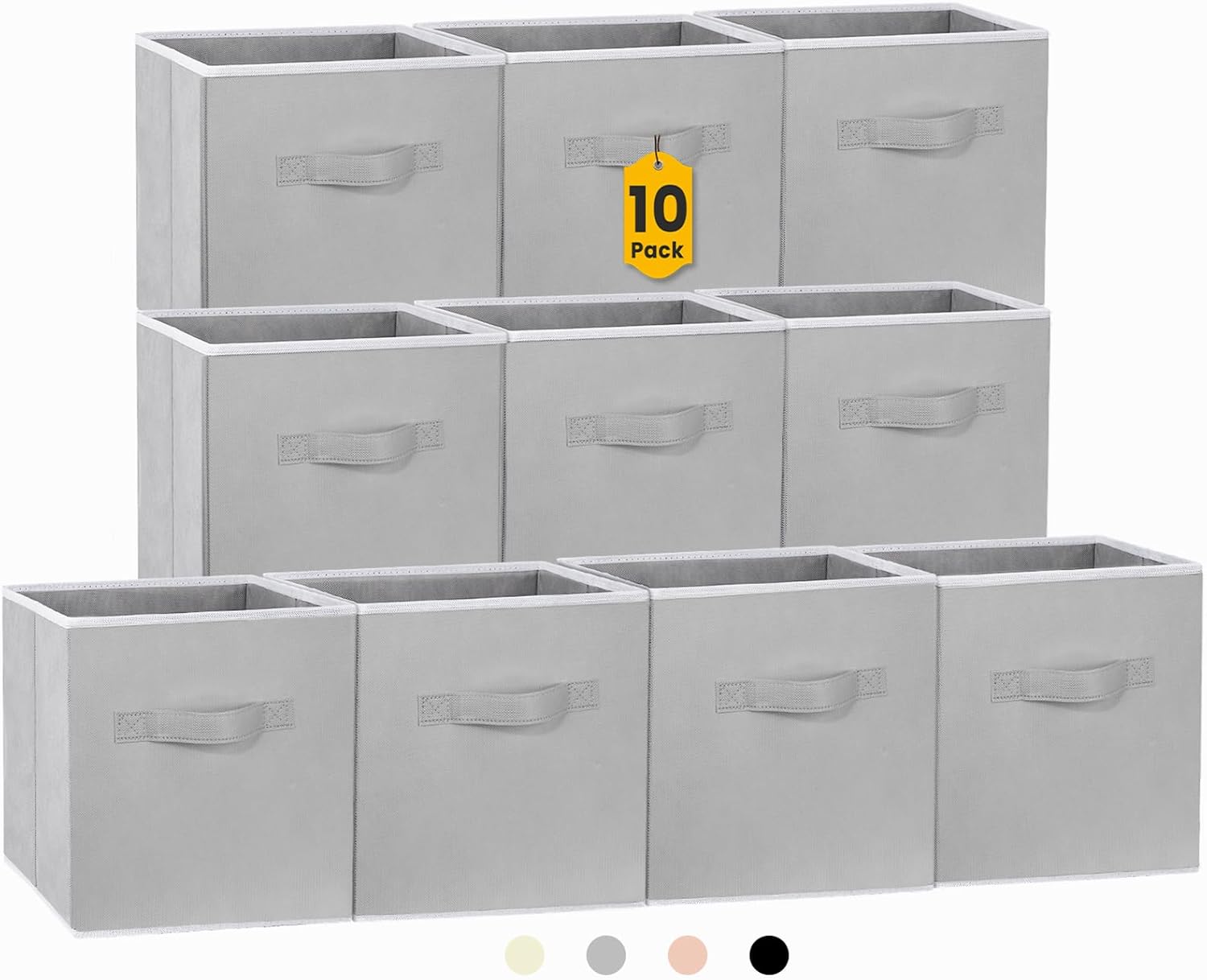 Misopily 10 Pack 10.75 x 10.75 x 11 Inch Collapsible Fabric Storage Cubes with Reinforced Handles for Closet Shelf Organizer Grey