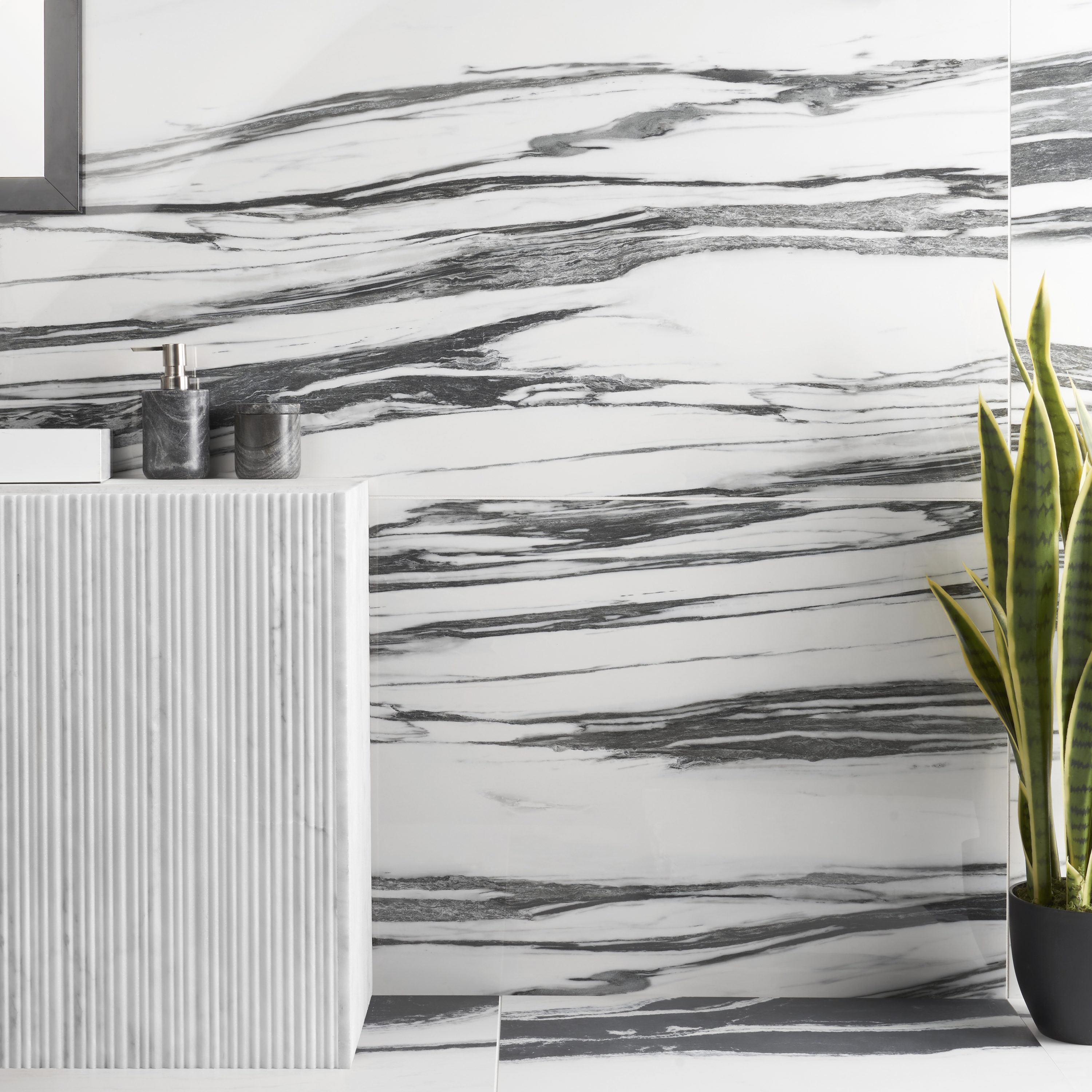 Ink Collection 24x48 Polished Black & White Marble Look Porcelain Tile