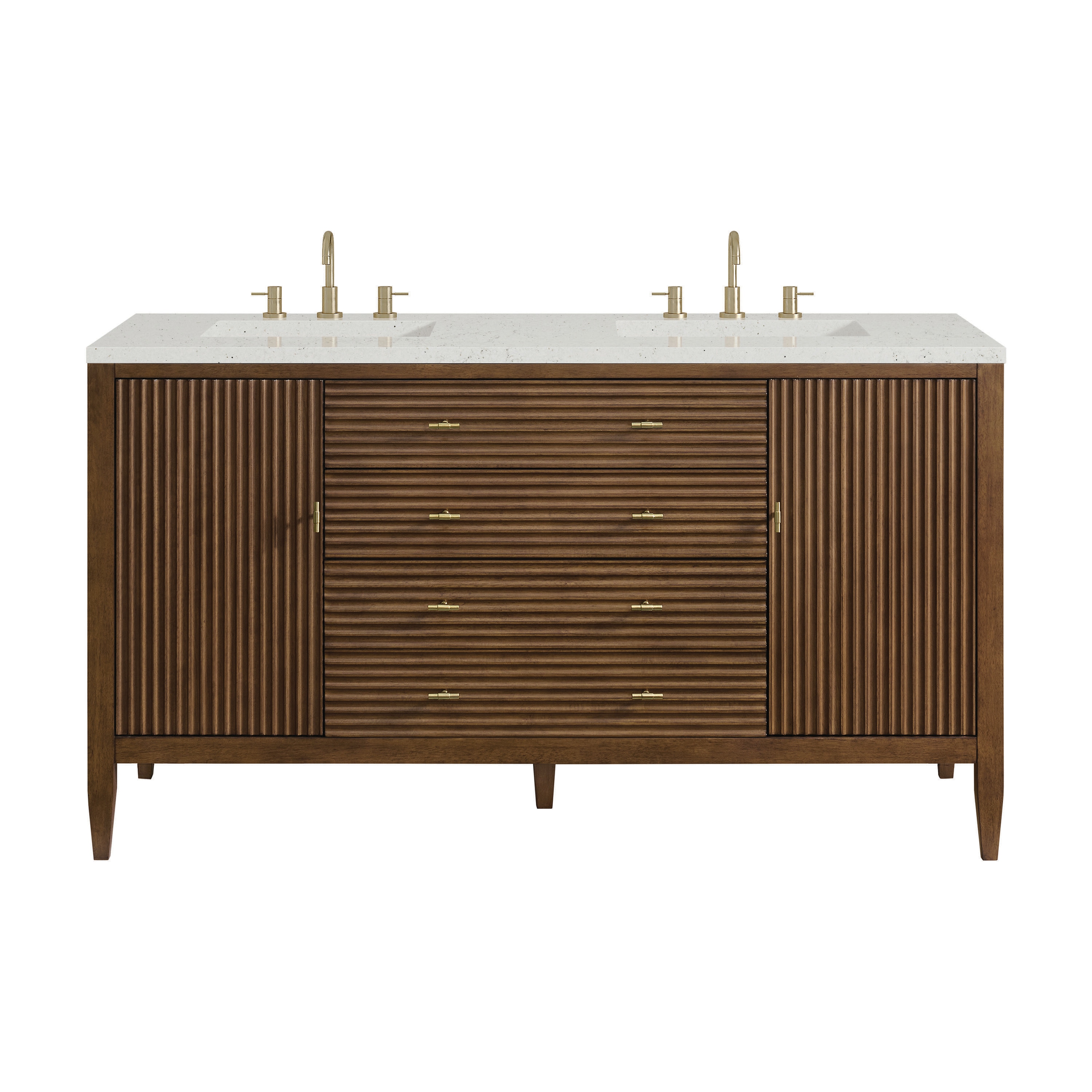 James Martin Vanities 485-V60D-WLT-3LDL Myrrin 60-in Mid-century Walnut Undermount Double Sink Bathroom Vanity with Lime Delight Quartz Top