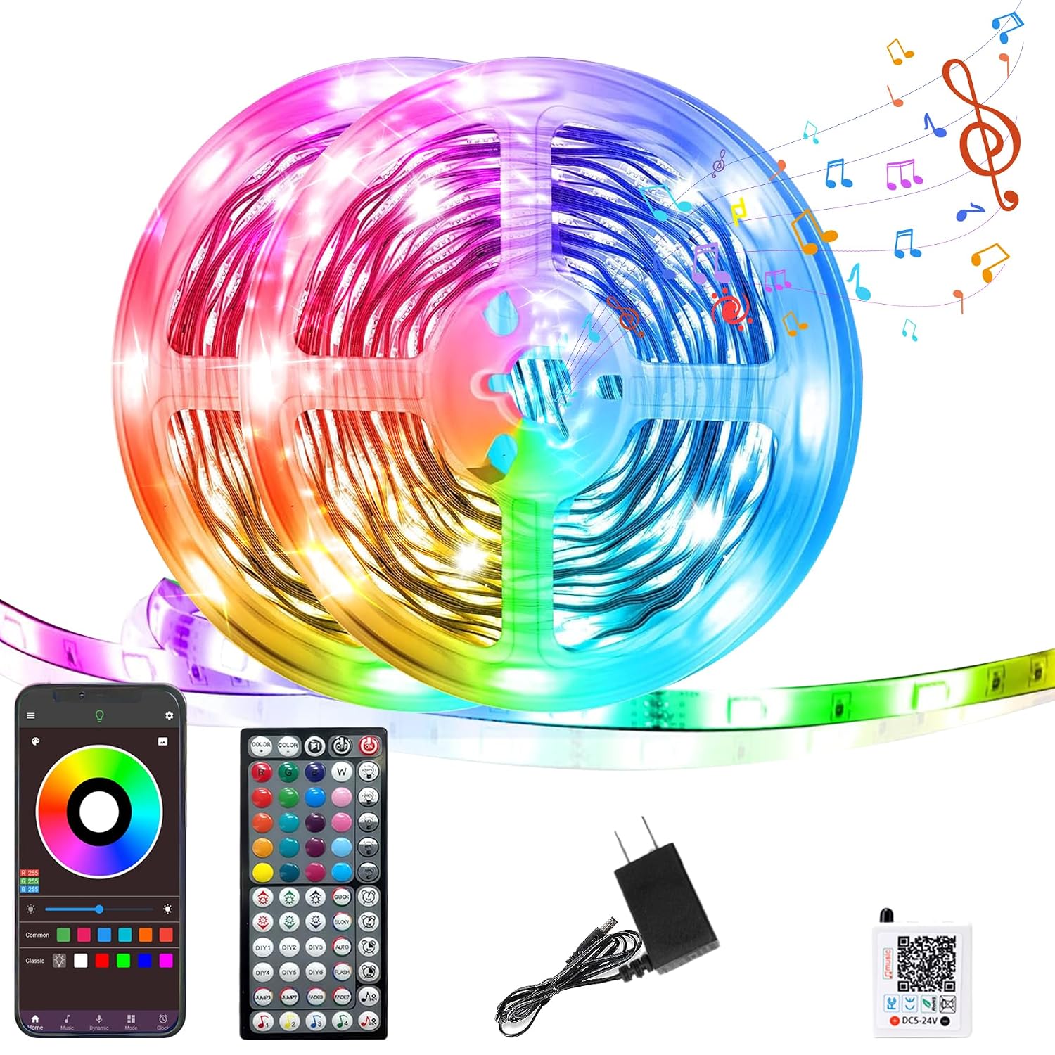 Segrass - 200ft RGB LED Strip Lights with Remote and App Control - 2x100ft Indoor Color Changing ...