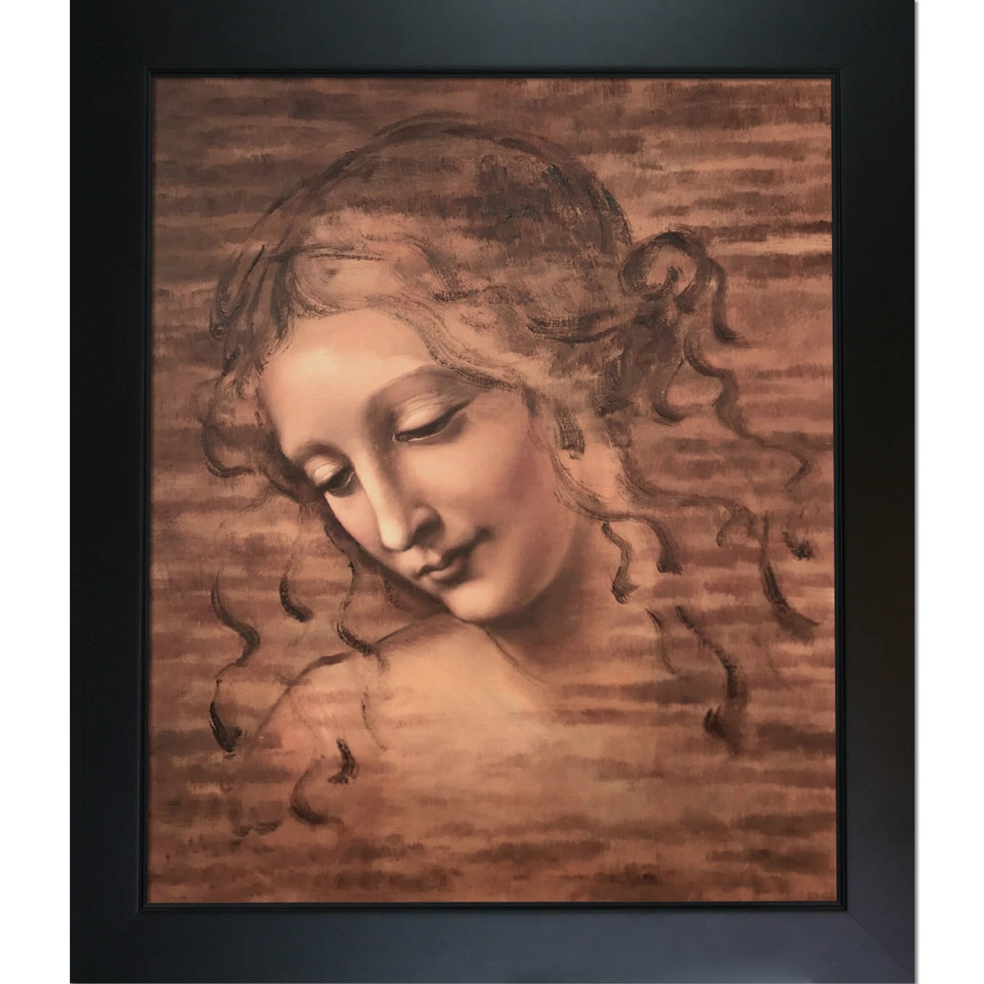 La Pastiche 688576203799 Female Head (La Scapigliata) Leonardo Da Vinci Black Wood Framed 24.75-Inches H x 28.75-Inches W People Canvas Hand-Painted Painting