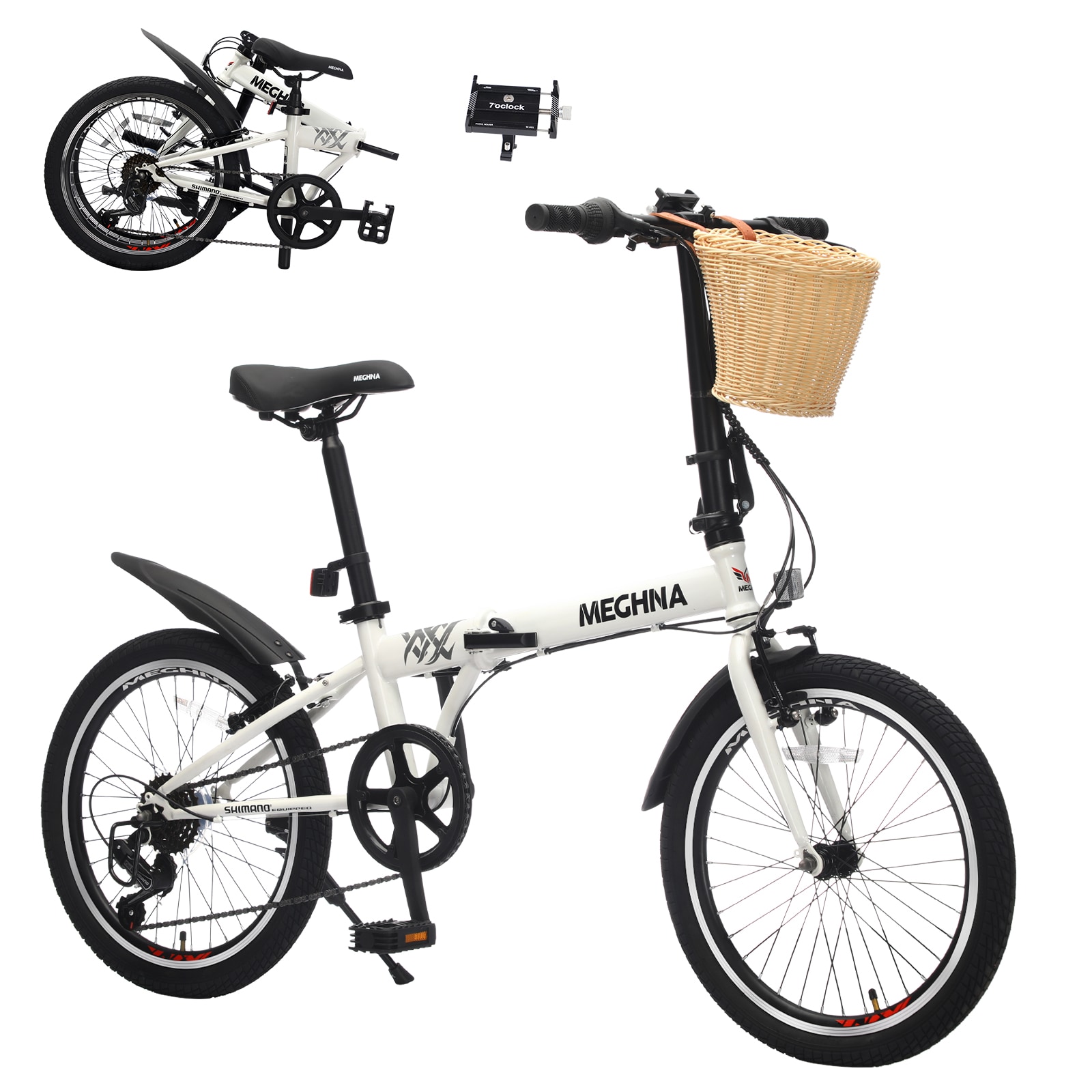 Tatayosi 20 Inch Folding Bike for Adults with Basket Phone Holder and Fenders Steel Frame 6-Speed City Commuter Dual V-Brake Portable Compact Bicycle for Men and Women