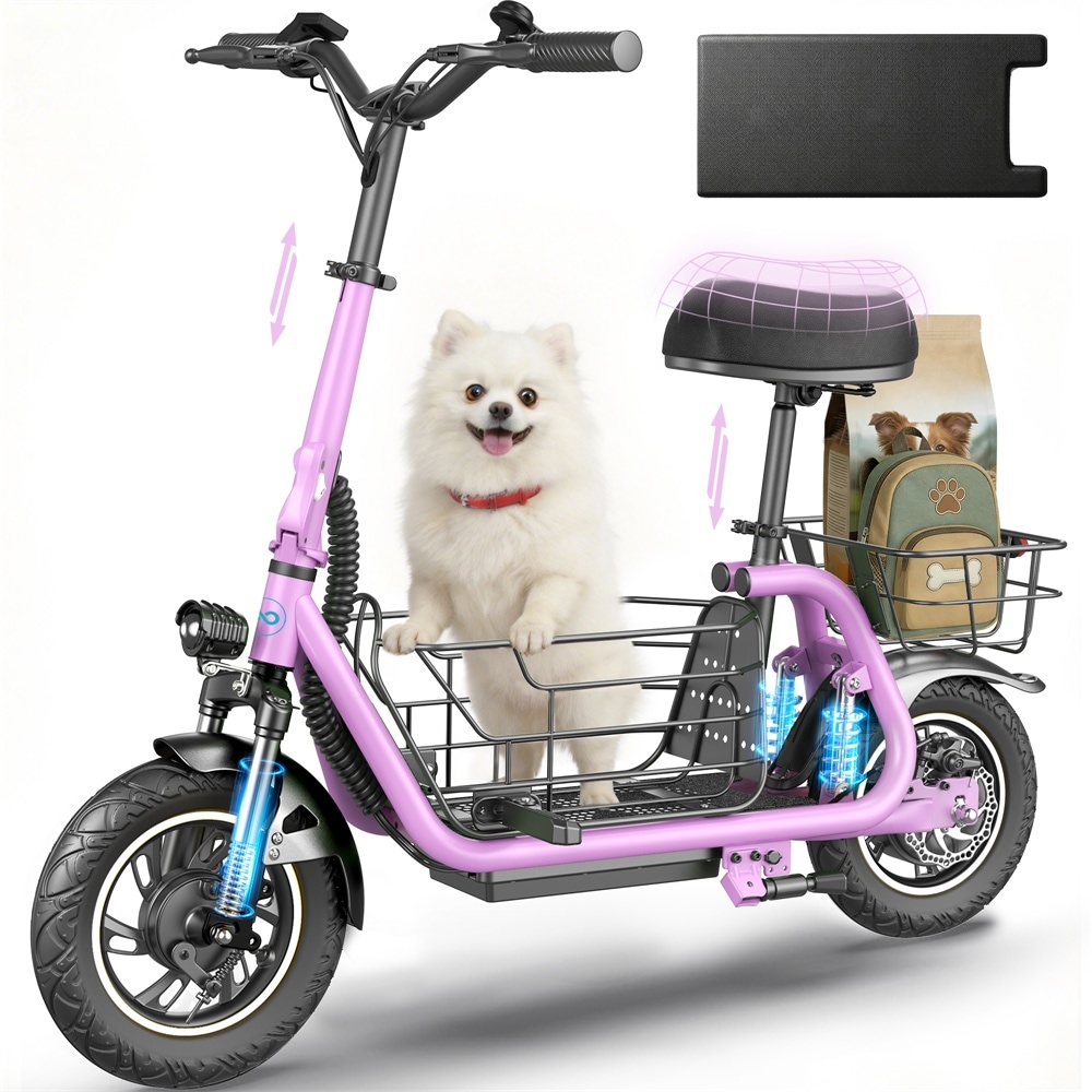 MASTGOAL 550W Electric Scooter with Seat for Adult 12 inch Electric Scooter with Dual Shock Absorbers and Basket Up to 25 Miles