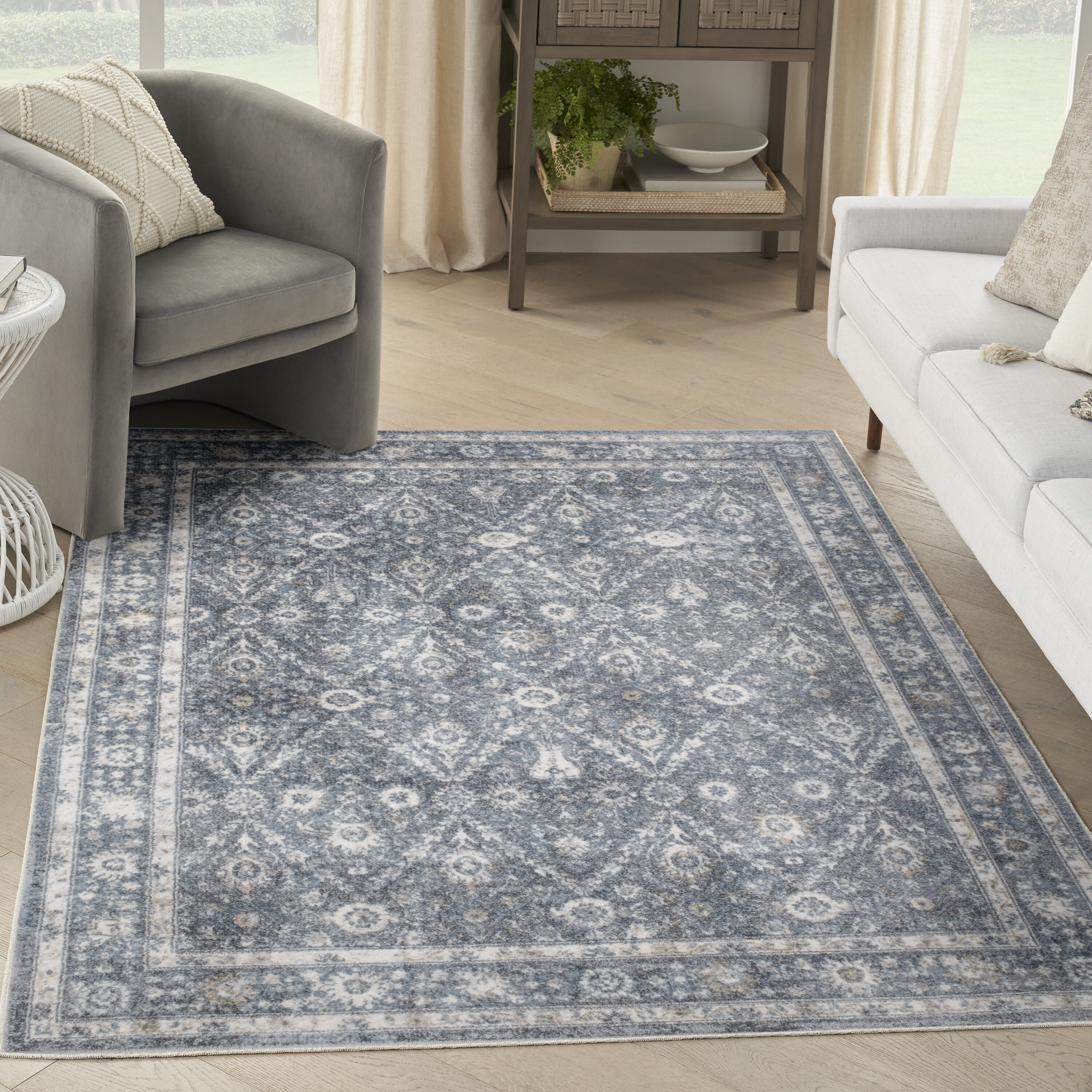 Nourison Home 099446978097 Astra Machine Washable 5 x 7 (ft) Loomed Polyester Dark Blue Rectangular Indoor Medallion Persian Machine washable Area rug
