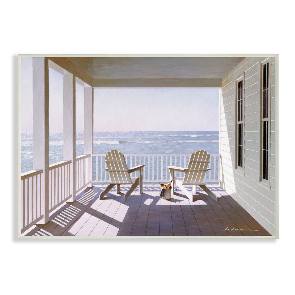 Stupell Industries AB-953-WD-10X15 Porch Chairs Overlooking the Tide Realistic Painting Zhen-Huan Lu Frameless 15-in H x 10-in W Coastal Print