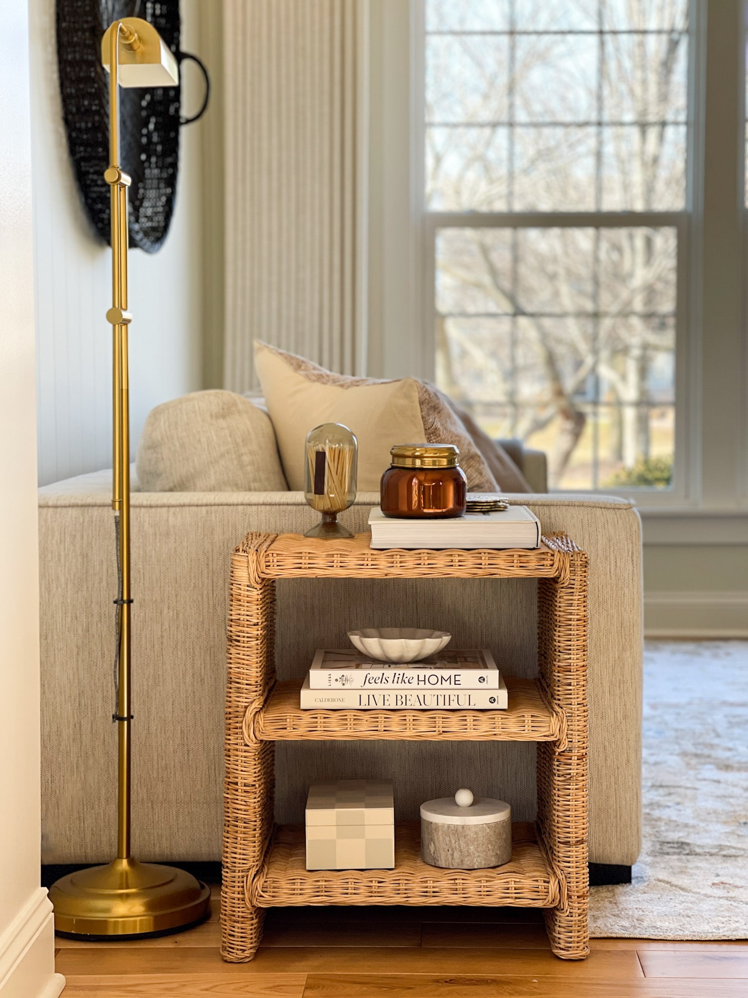 JONATHAN  Y NST1000A Praerie Bohemian 3 Tier 19.68-in W x 22.04-in H Natural Rattan Rectangular Coastal End Table with Storage Assembly Required