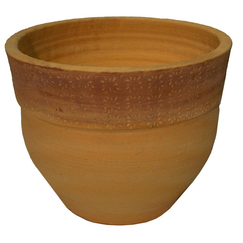  LE 37920B Round 12-in W x 9-in H Red Clay Outdoor Planter