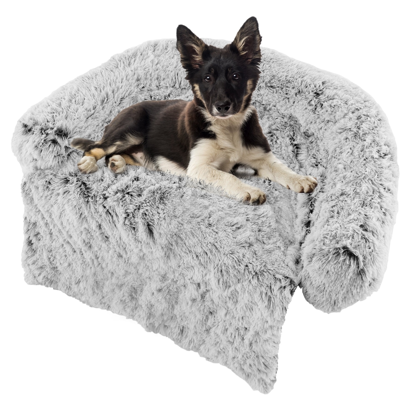 Slickblue Rectangular White/Black Plush Fabric Dog Sofa Bed with Washable Cover and Non-Slip Bottom for Couch or Floor Use (Small/Medium/Large)