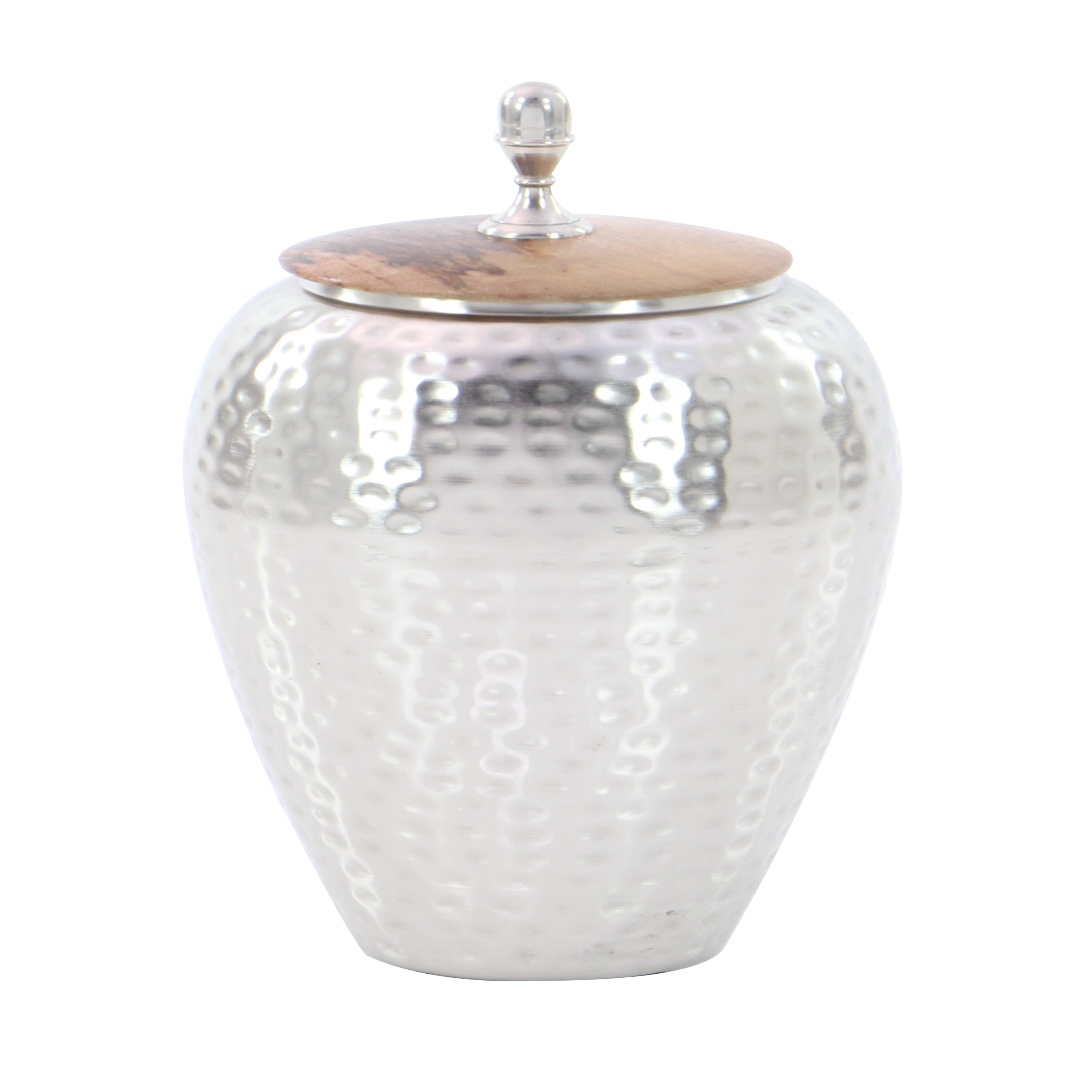 Contemporary 7" x 16" Silver Iron Jar with Wooden Lid