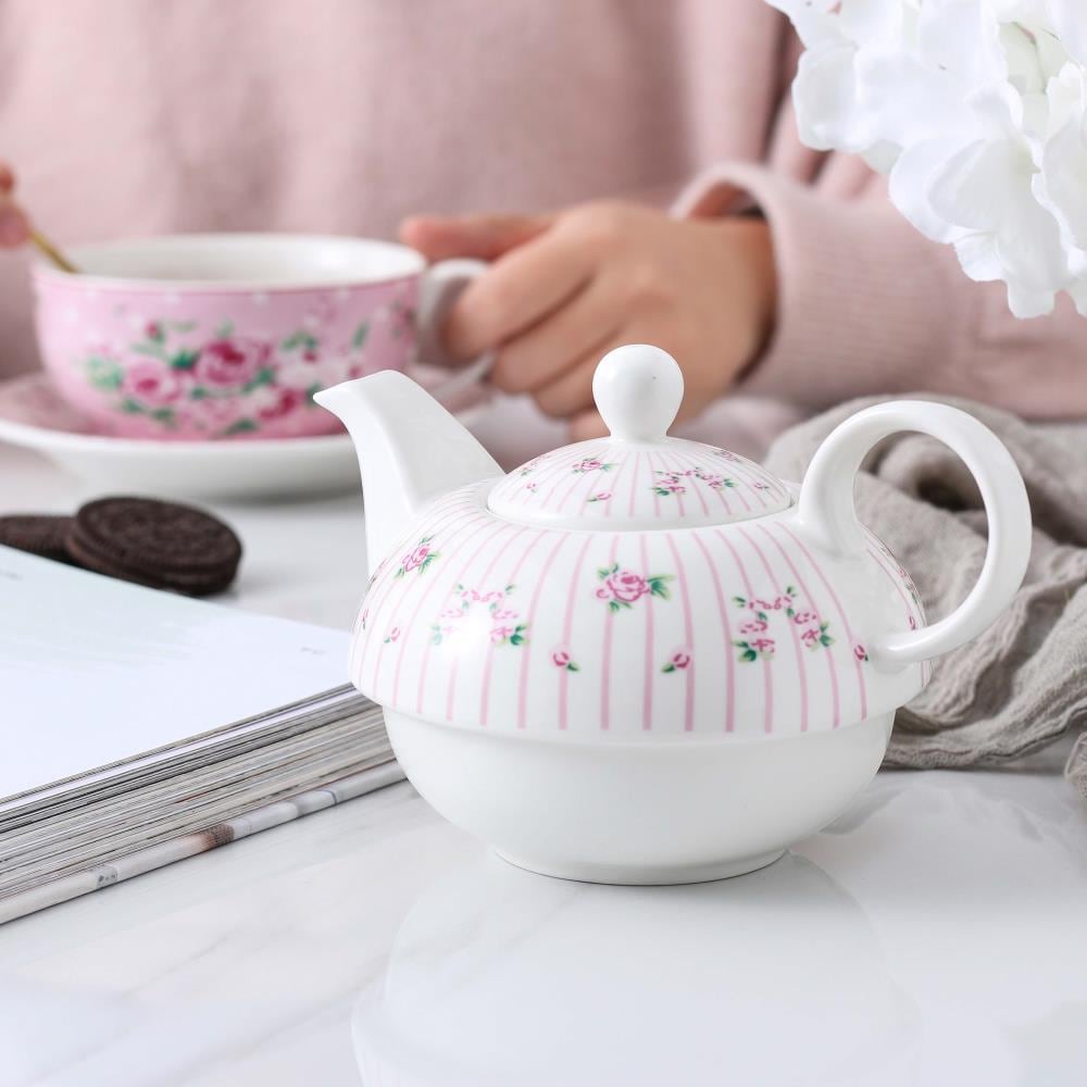 MALACASA Sweet.Time Ceramic Teapot 11 Ounce Tea Set for One Teacup and  Saucer Set in the Serveware department at